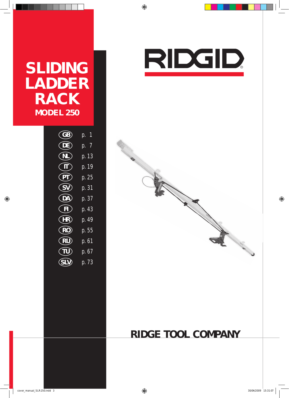 RIDGID SLIDING LADDER RACK 250 User Manual