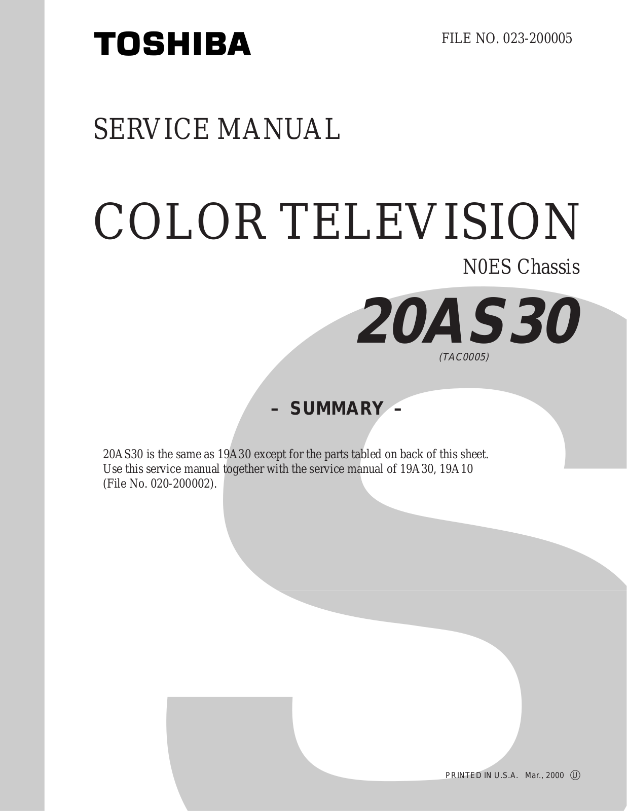 TOSHIBA 20AS30 Service Manual