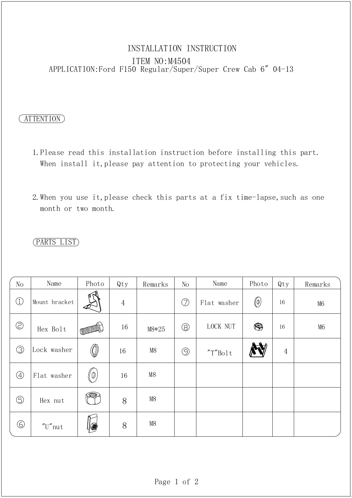 Aries Automotive 4504 User Manual