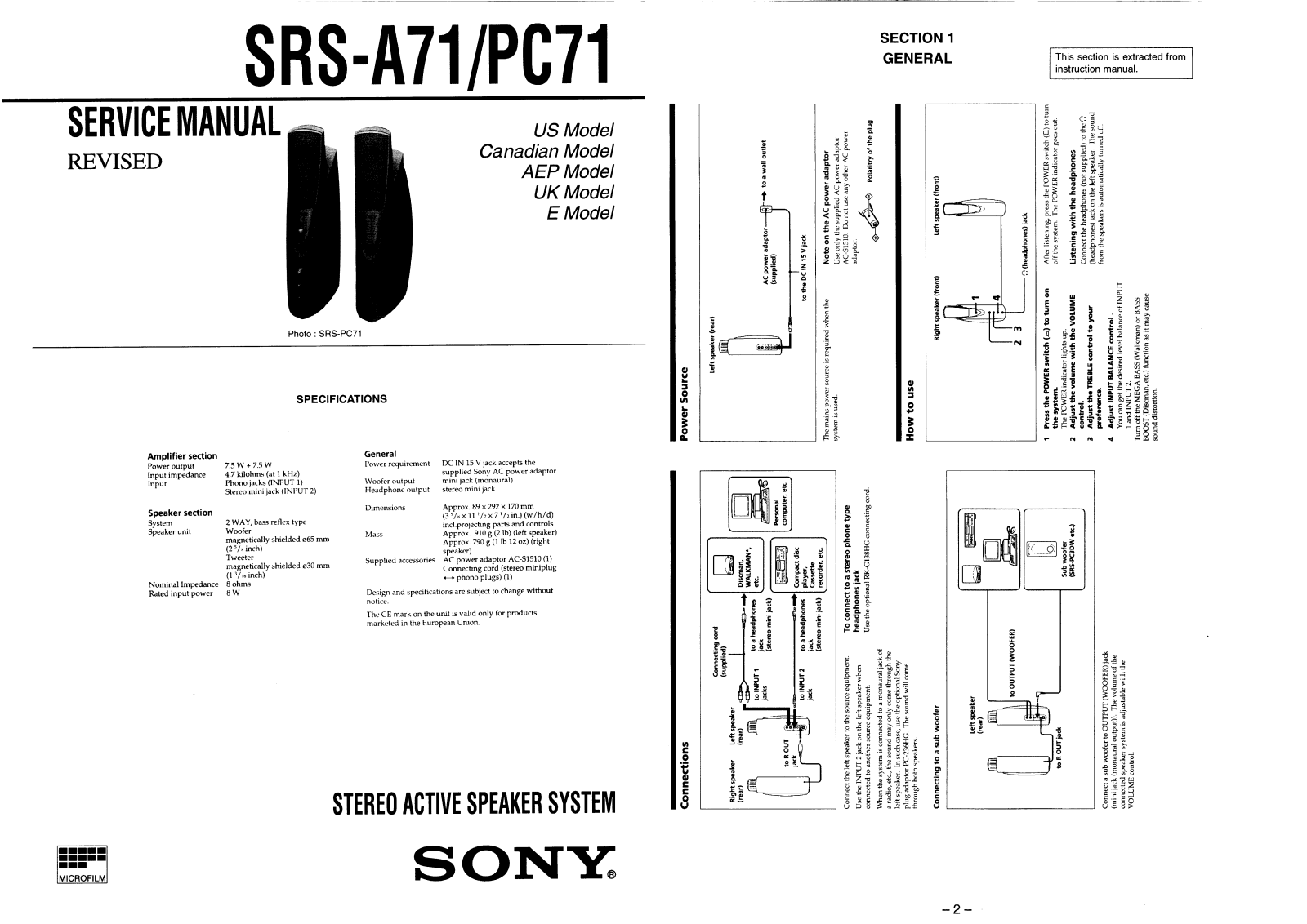 Sony SRS-A71, SRS-PC71 Service Manual