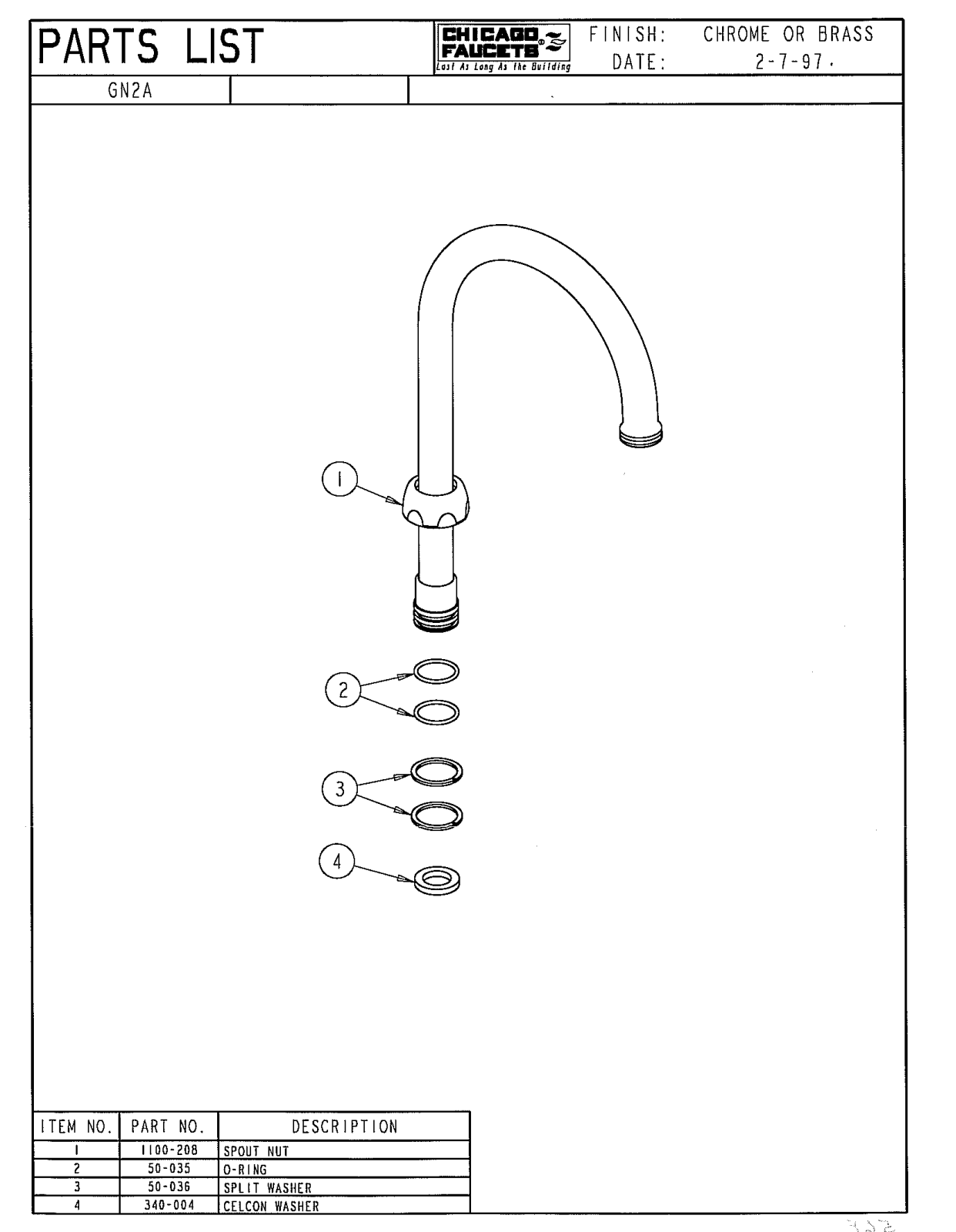 Chicago Faucet GN2AJKCP Parts List