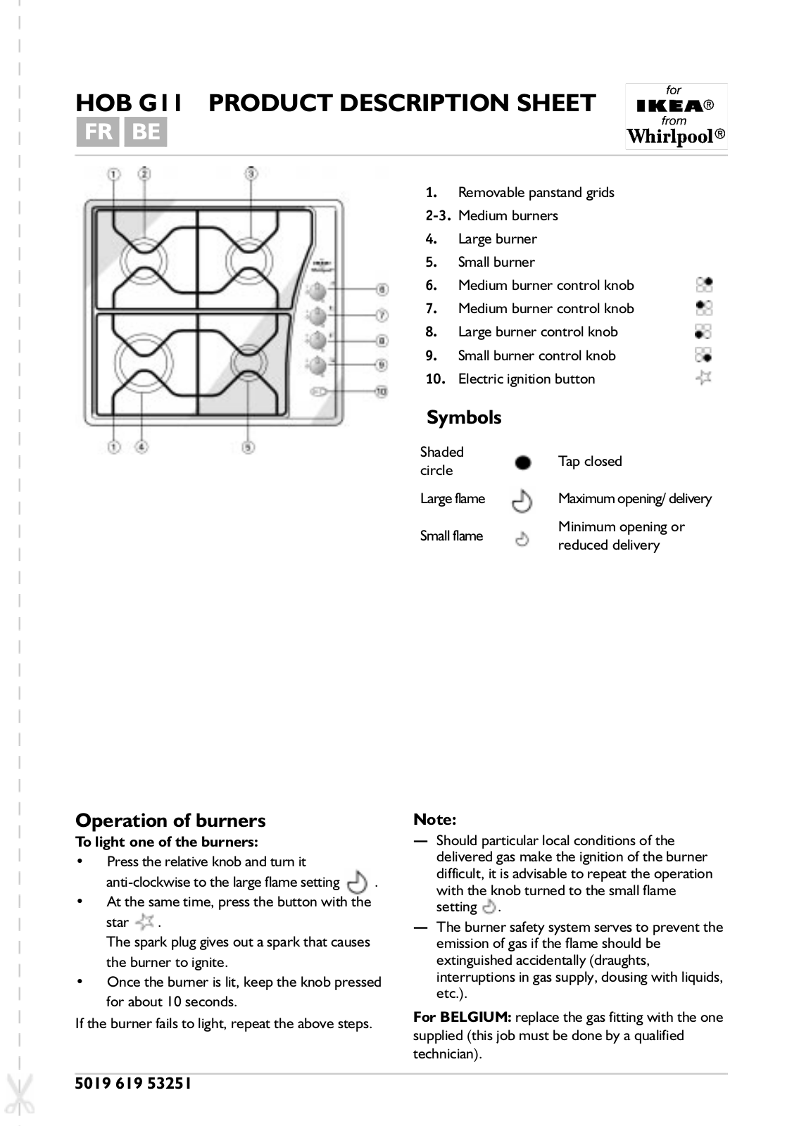 Whirlpool HOB 454/W, HOB G11 W, HOB G11 S INSTRUCTION FOR USE