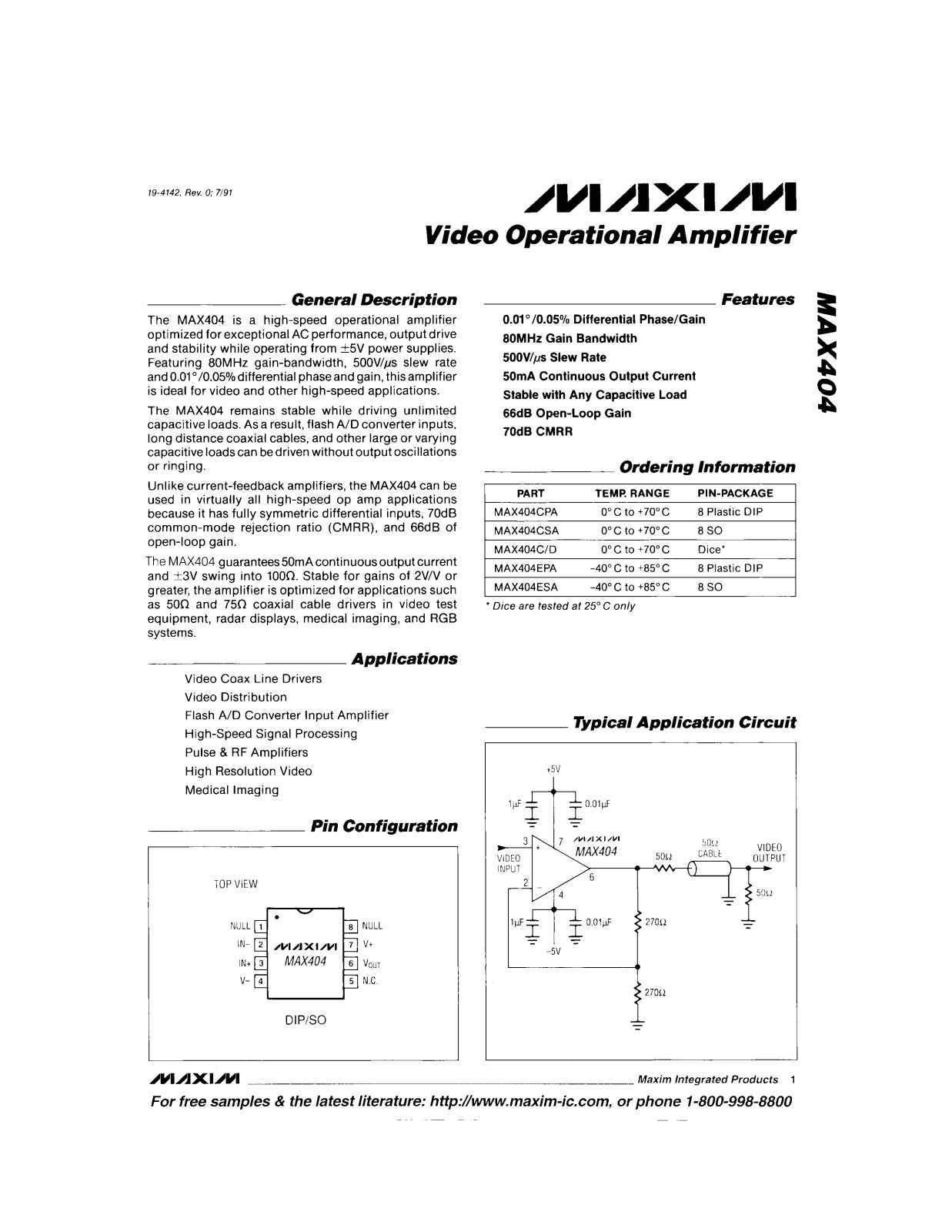 Maxim MAX404ESA, MAX404CPA, MAX404C-D, MAX404EPA, MAX404CSA Datasheet