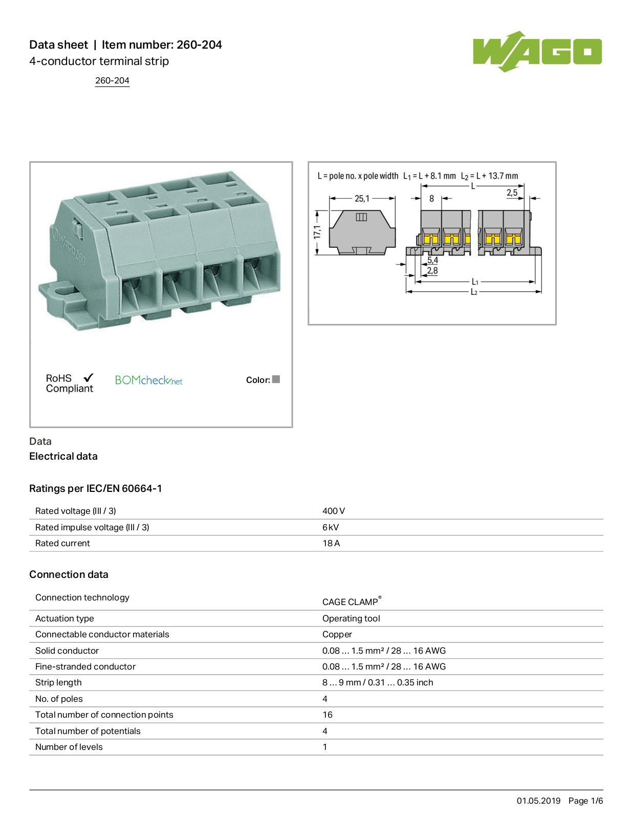 Wago 260-204 Data Sheet