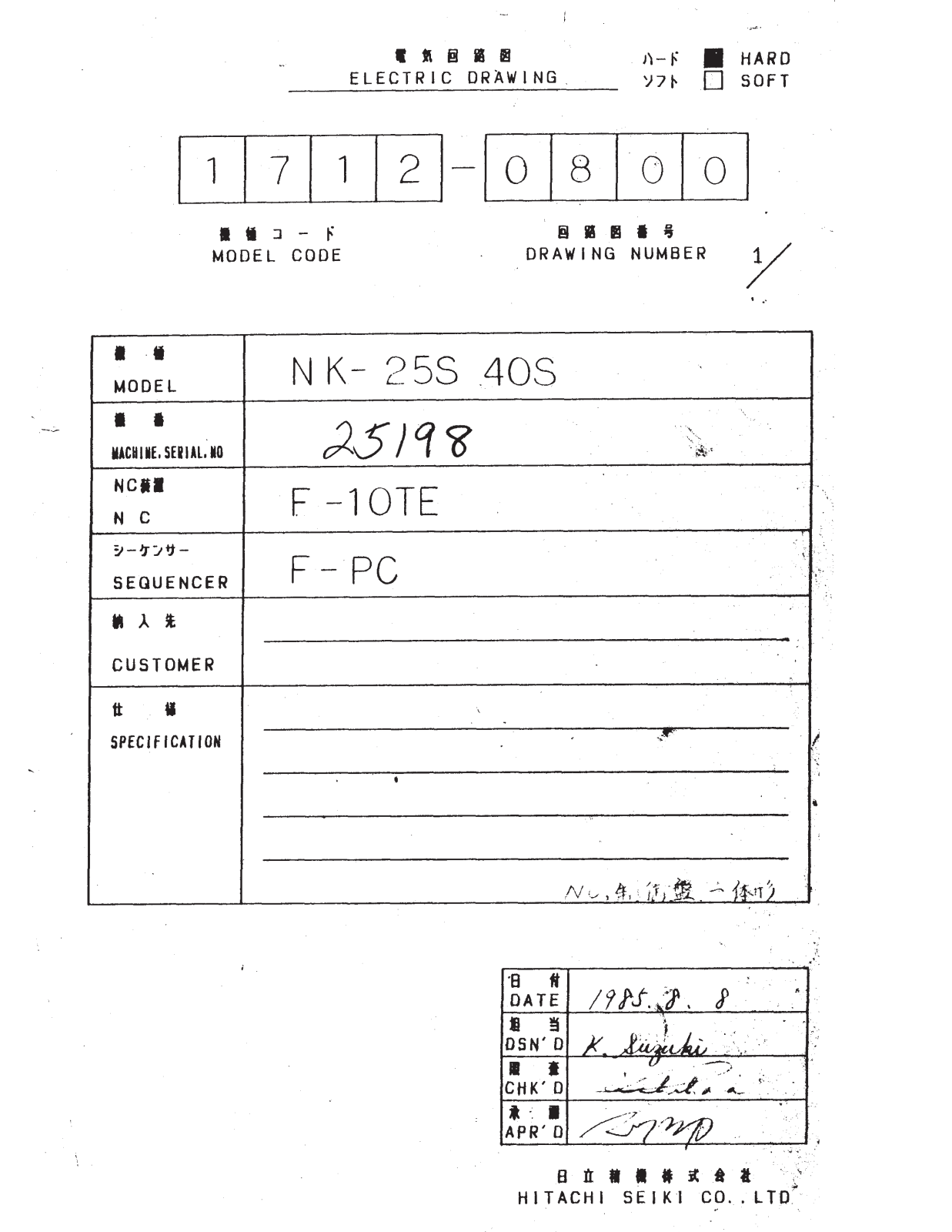 hitachi seiki HT25SHT40S Instruction Manual