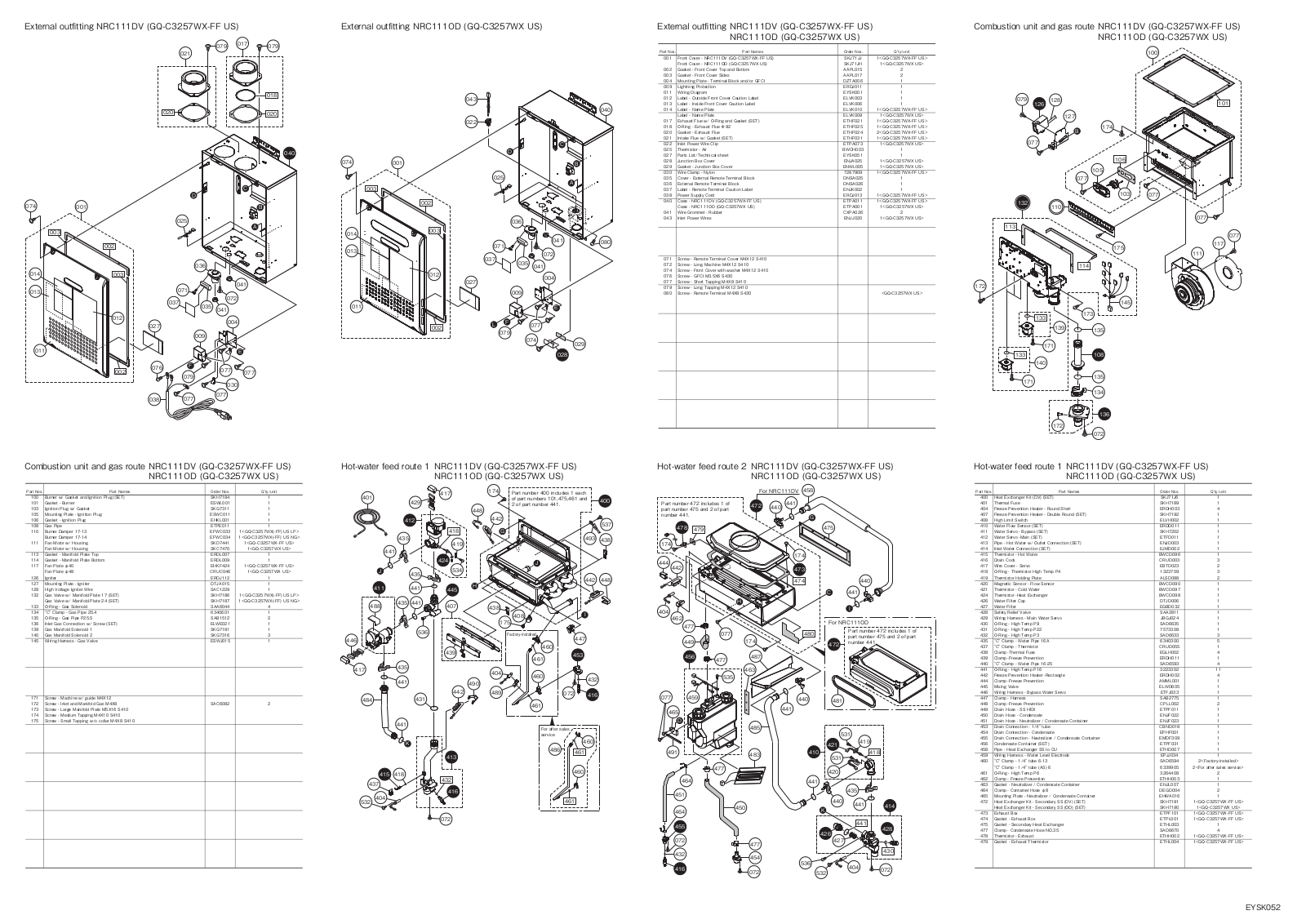 Noritz NRC111-DV Parts List