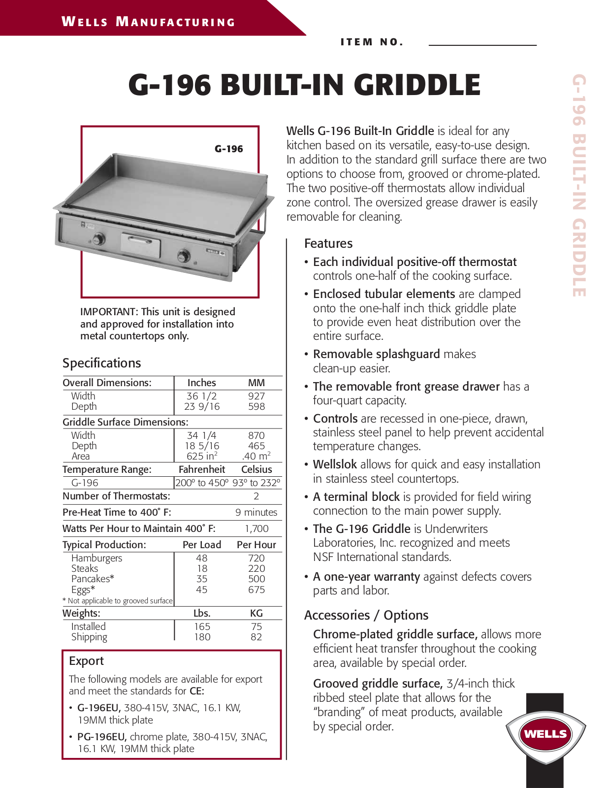 Wells G-196 User Manual