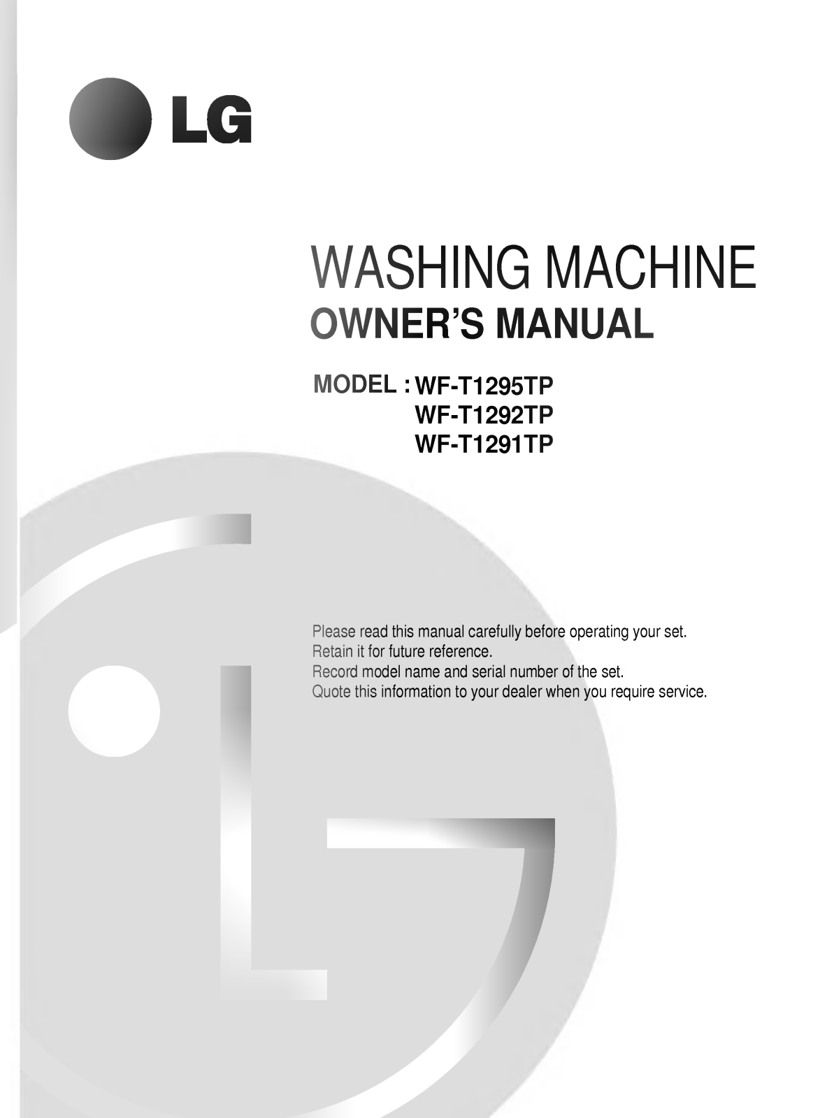 LG WF-T1192TP Owner's manual