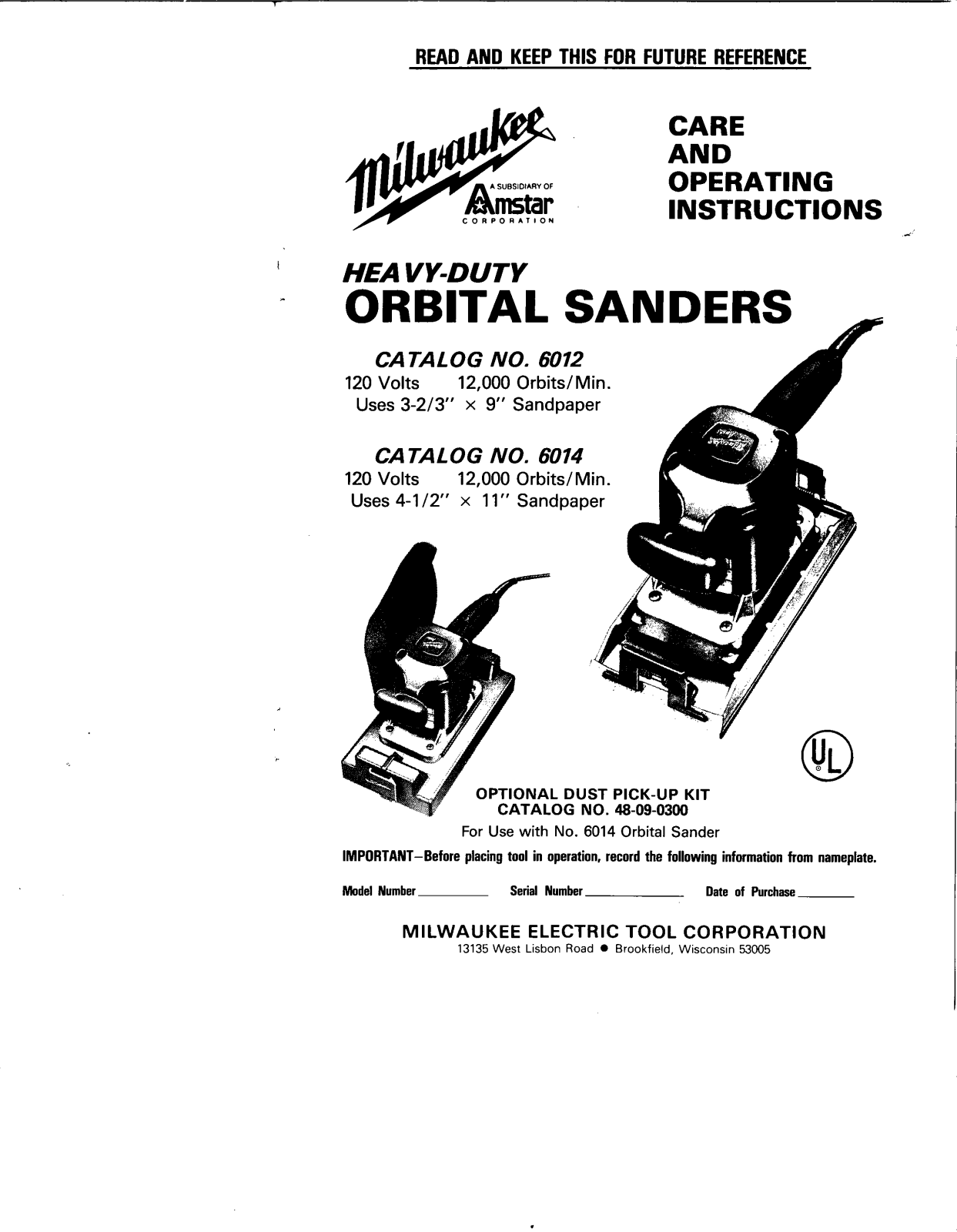 Milwaukee 6014, 48-09-0300, 58-12-2331, 6012 User Manual