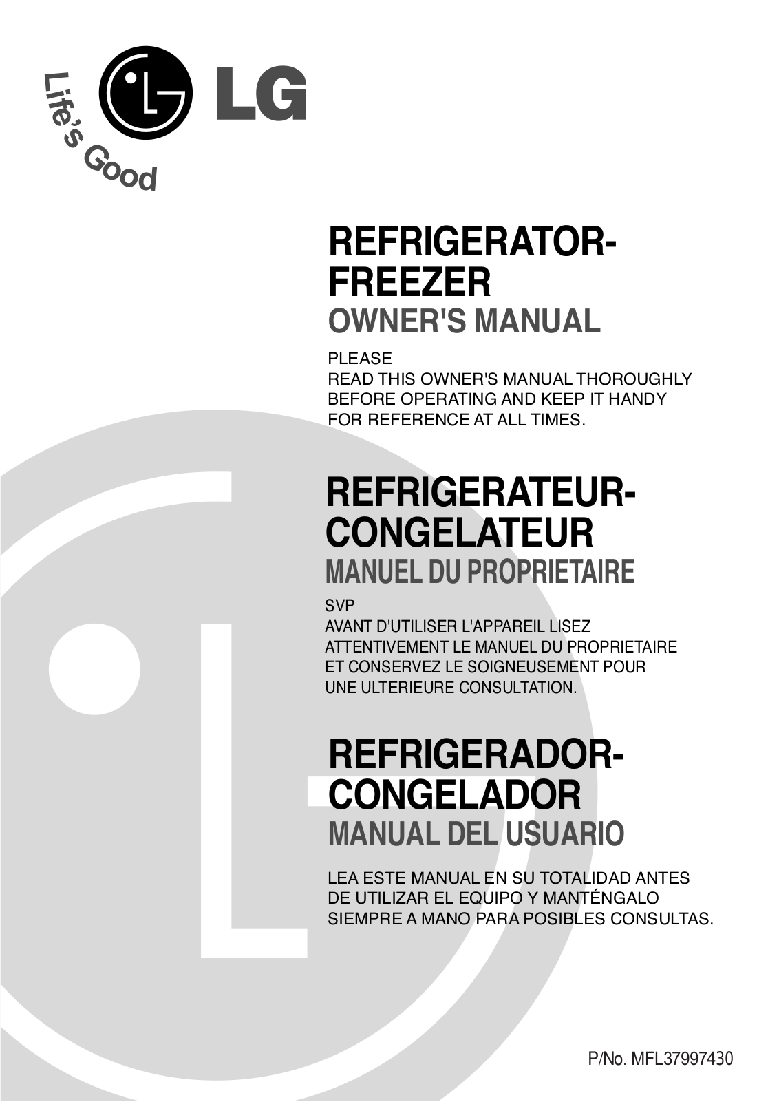 LG GR-N3929-ACM, GR-N3921-YCA, GR-N3928-YLC, GR-N3925-YLC User Manual