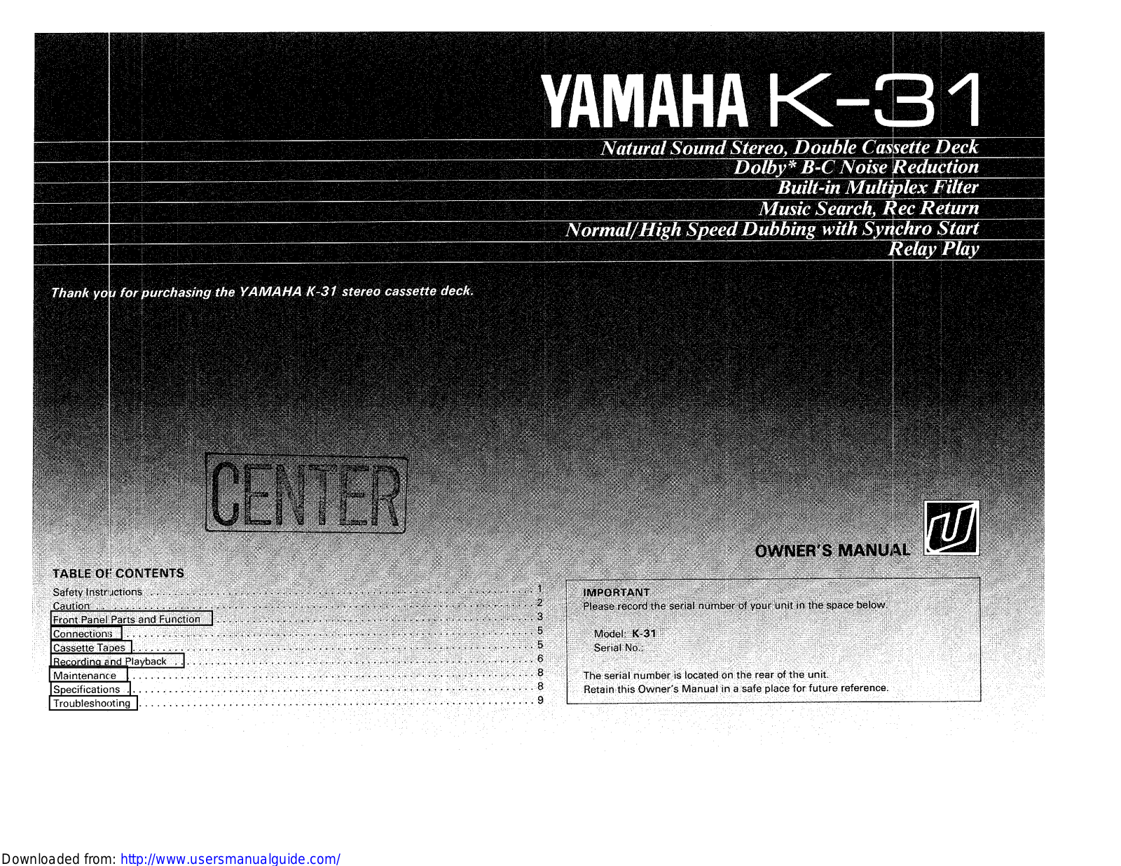 Yamaha Audio K-31 User Manual