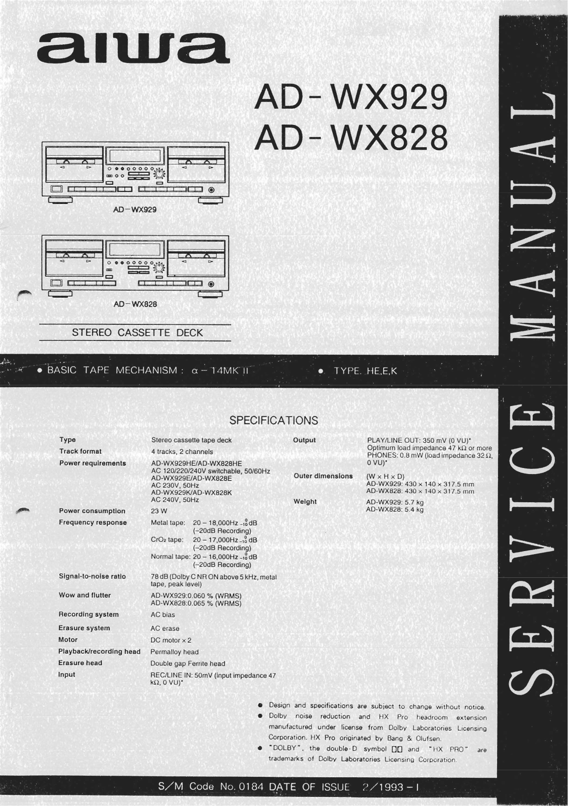 Aiwa AD-WX929, AD-WX828 Service Manual