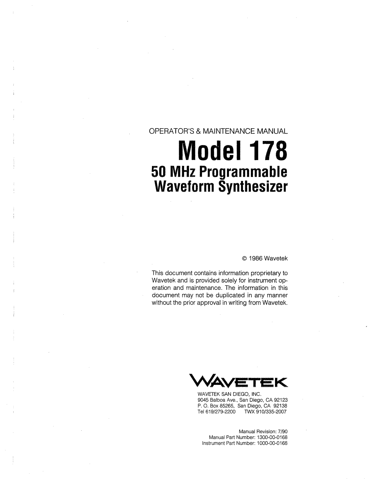 Wavetek 178 Service manual