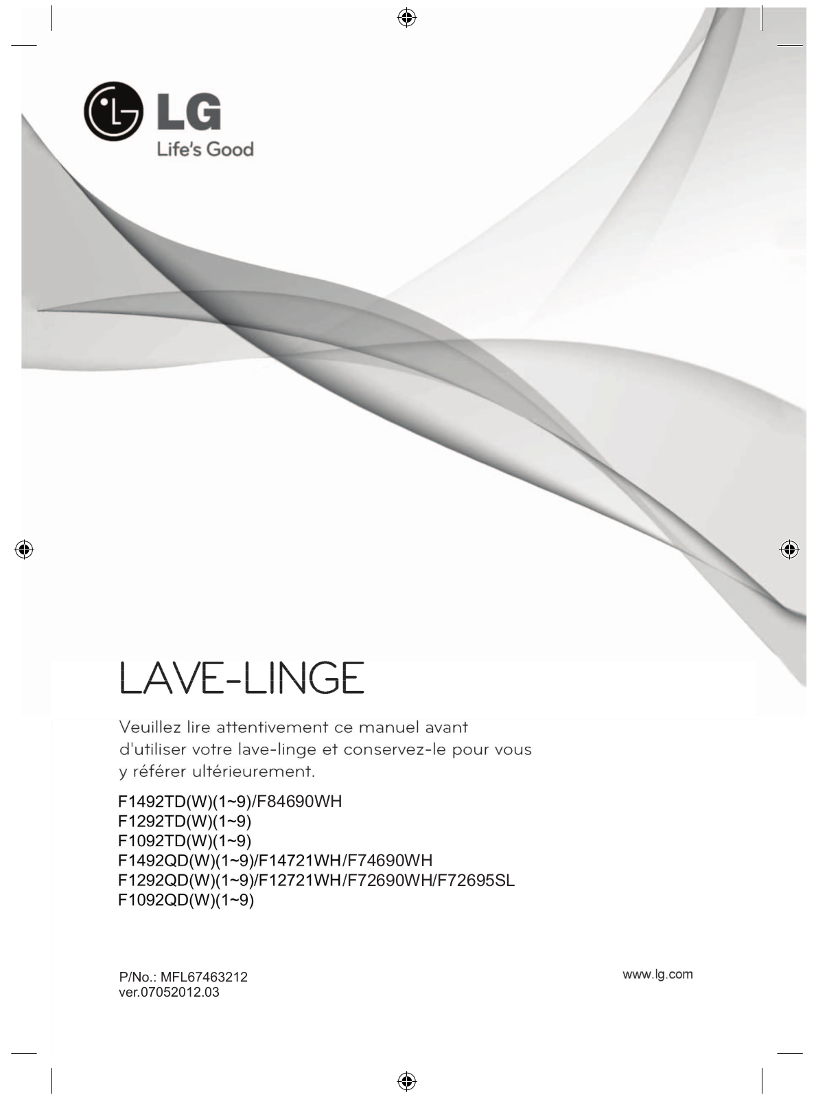 LG F82691WH, F74690 WH User Manual