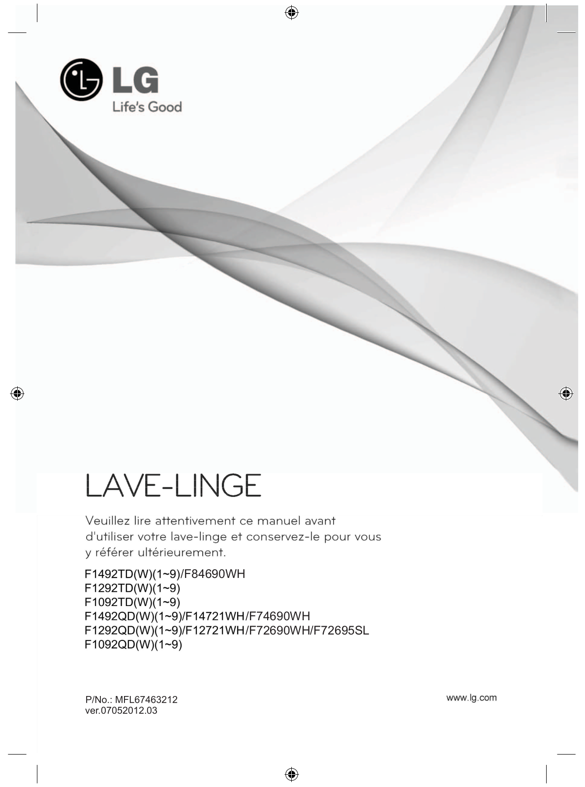 LG F82691WH, F74690 WH User Manual