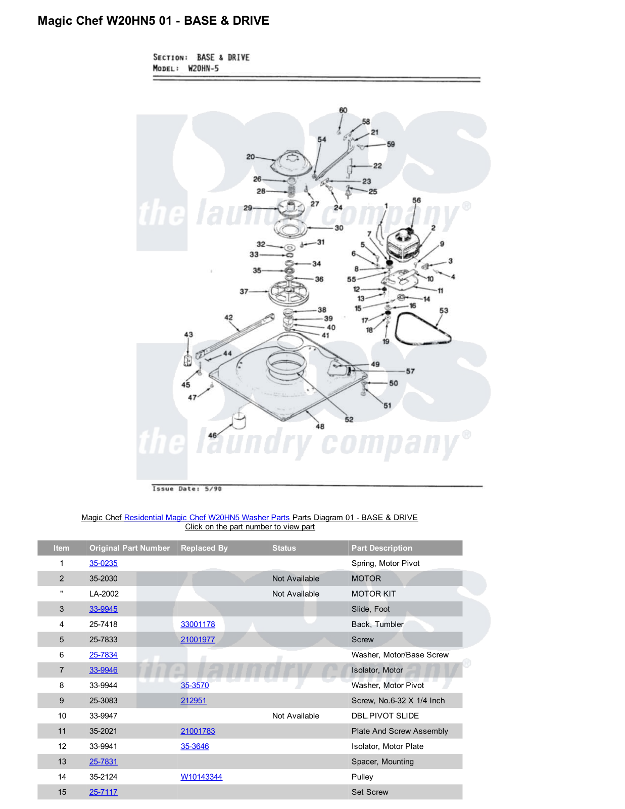 Magic Chef W20HN5 Parts Diagram