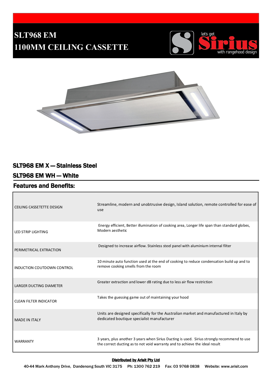 Sirius SLT968EM, SLT968EMWH Specifications Sheet - ManualMachine.com