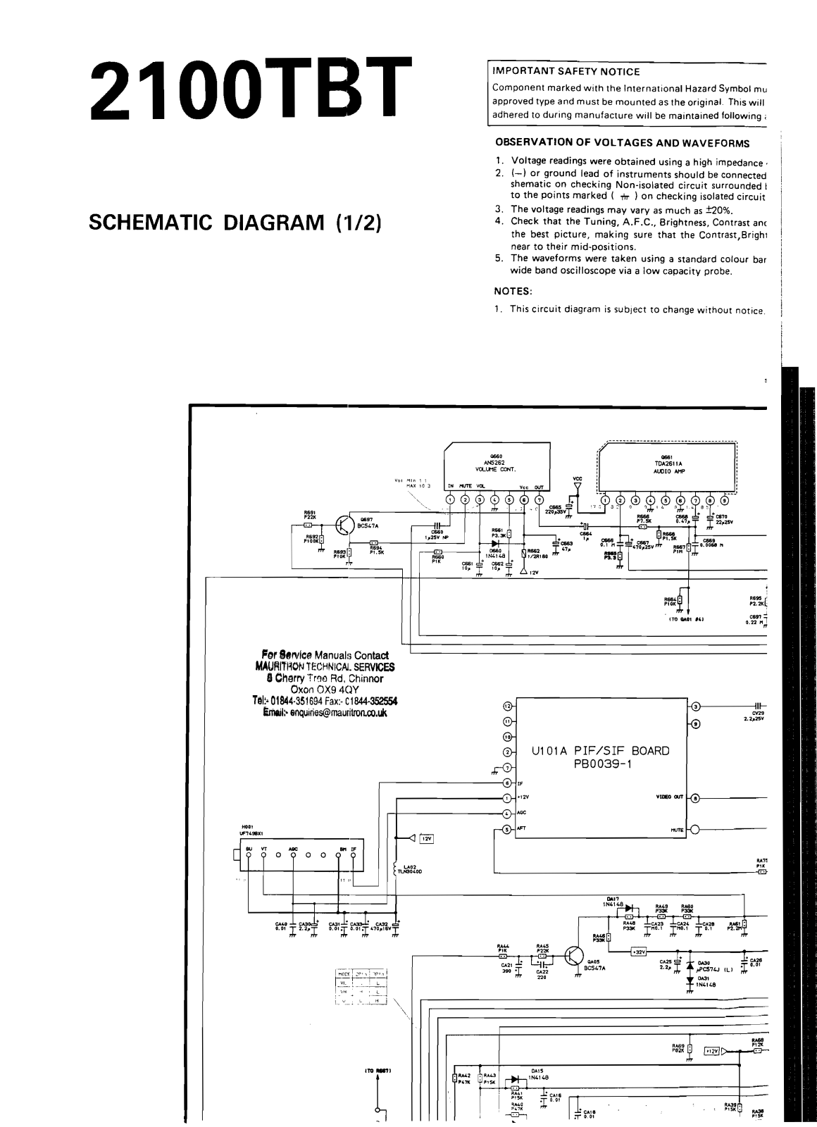 Toshiba 2100TBT Schematic