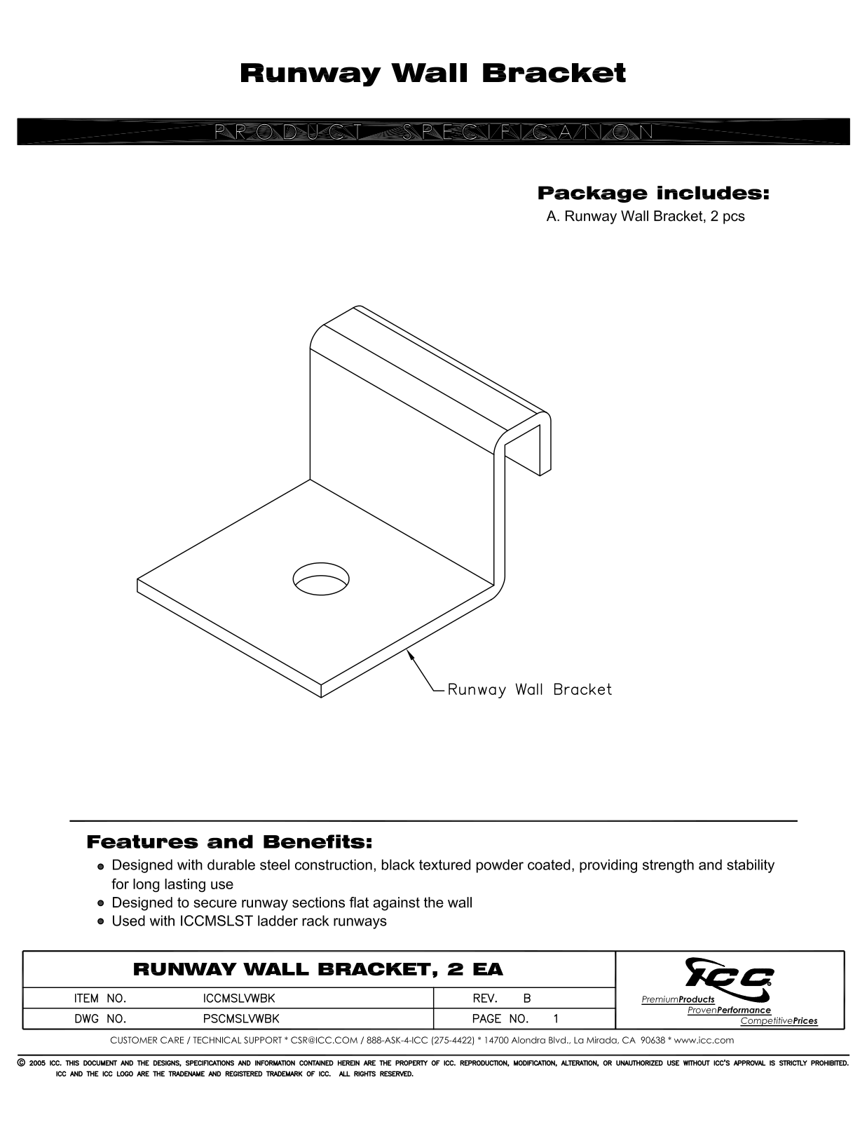 ICC ICCMSLVWBK Specsheet