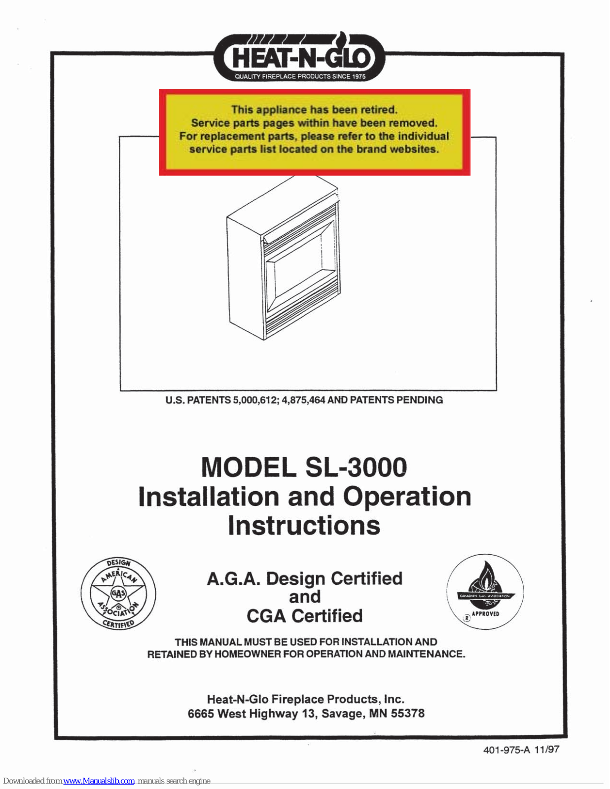 Heat-N-Glo SL-3000 Installation And Operation Manual