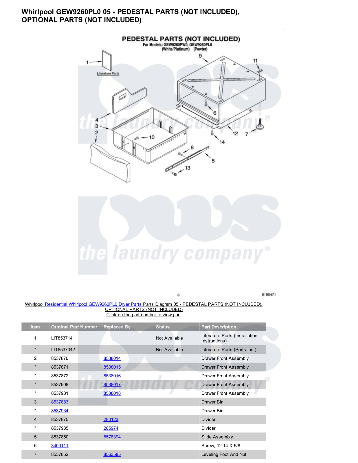 Whirlpool GEW9260PL0 Parts Diagram