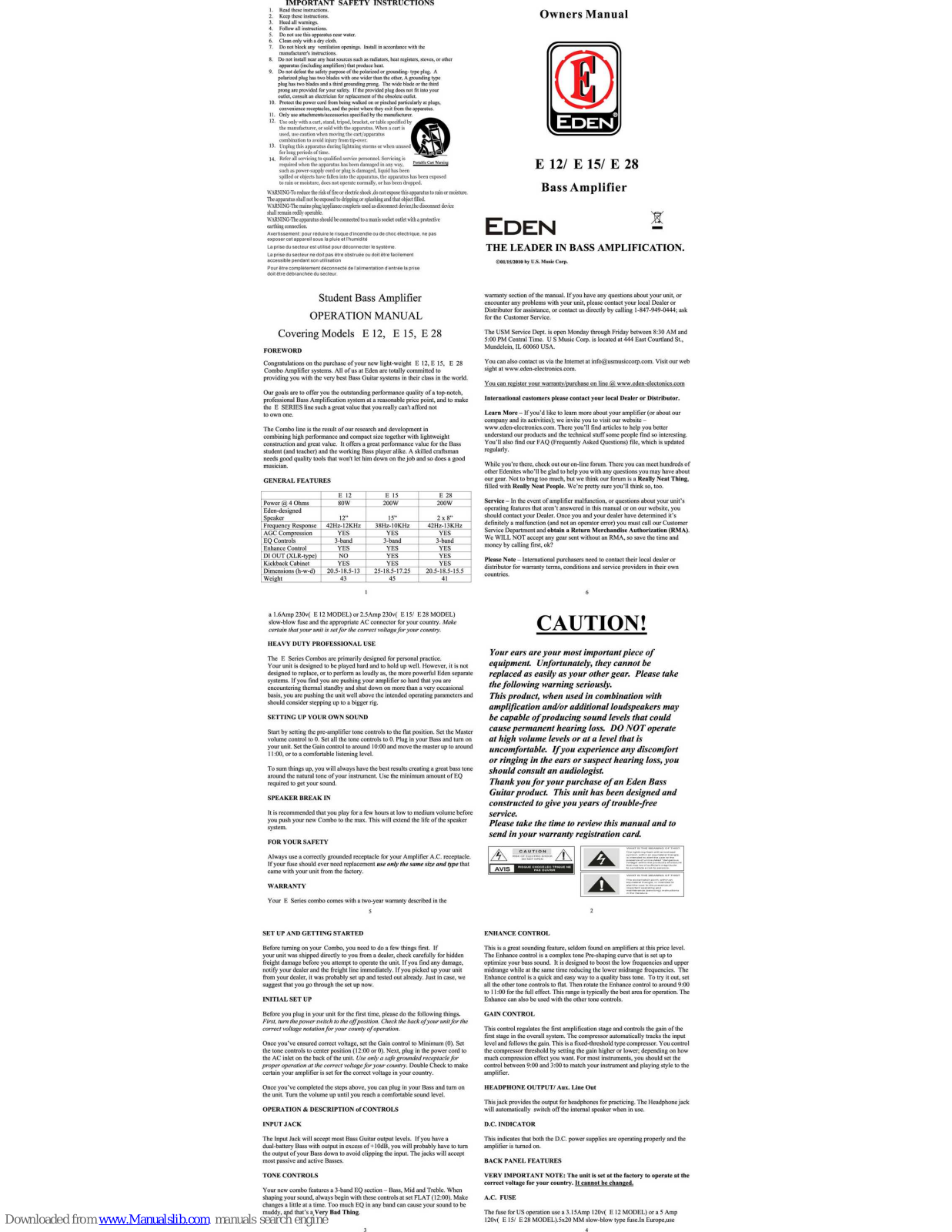 Eden E12, E15, E28 Owner's Manual