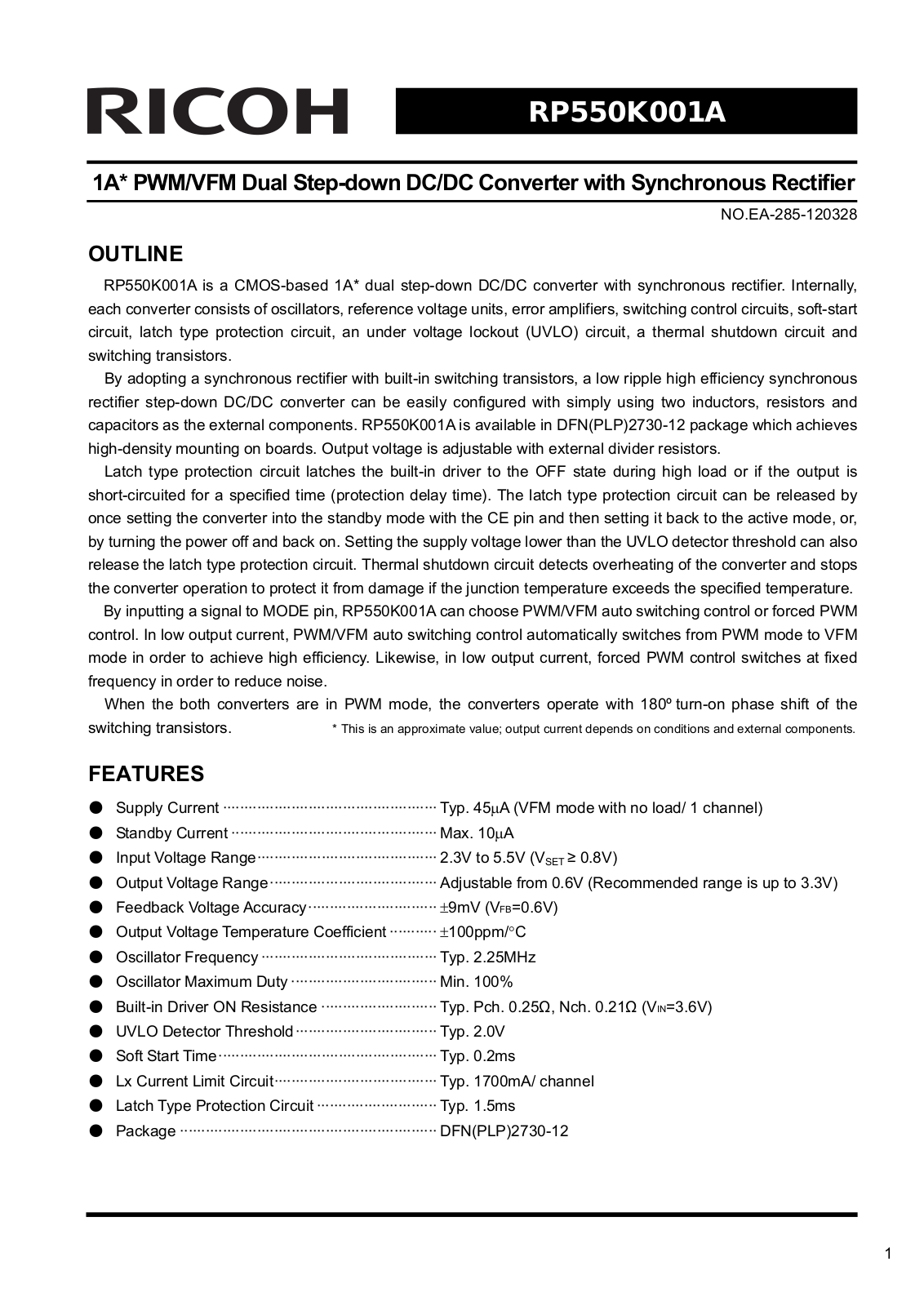 RICOH RP550K001A Technical data