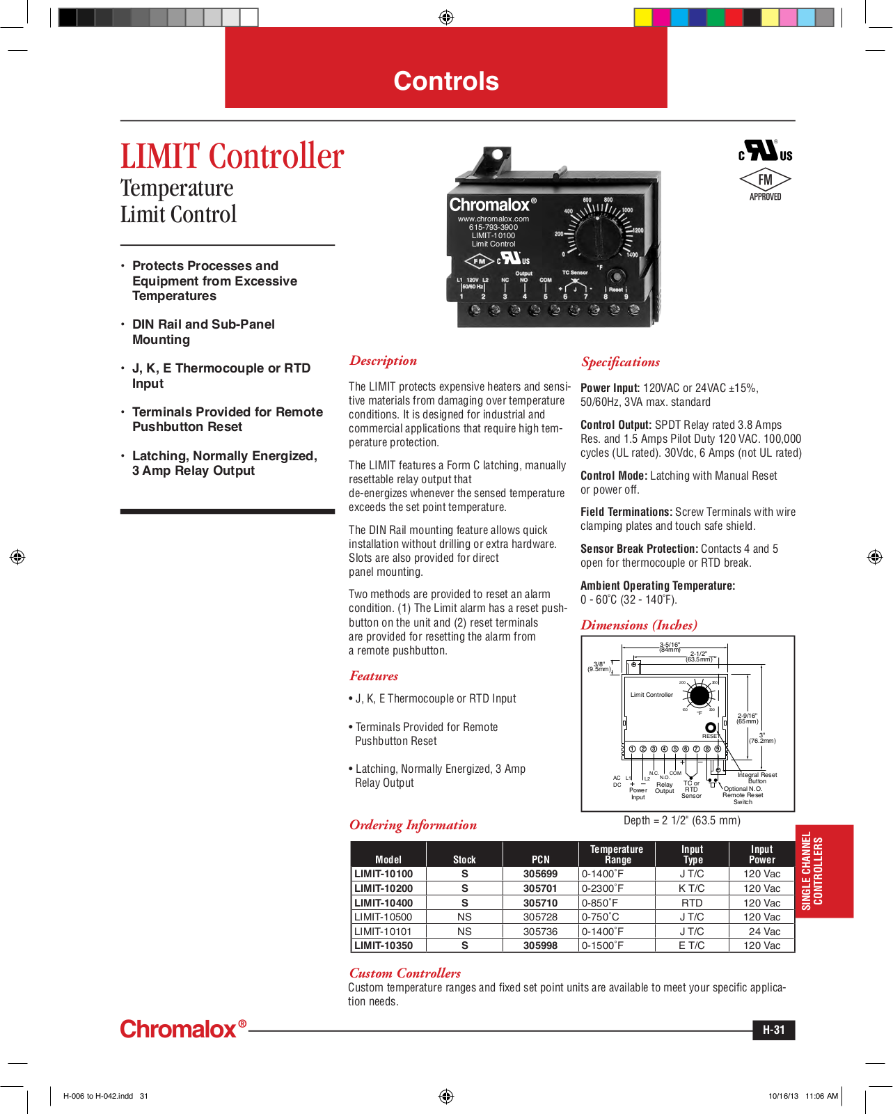 Chromalox LIMIT Controller Catalog Page