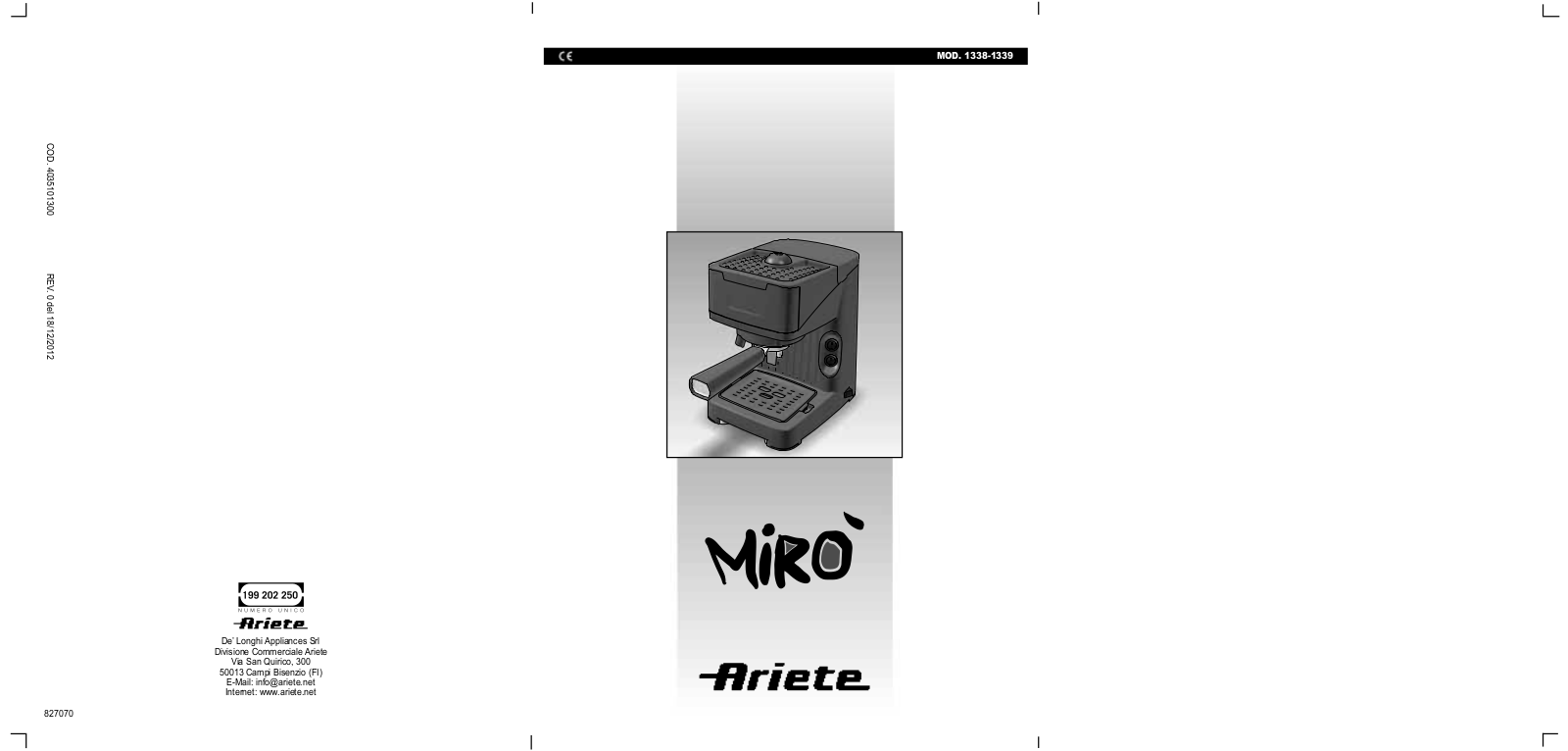 Ariete 1339 User Manual