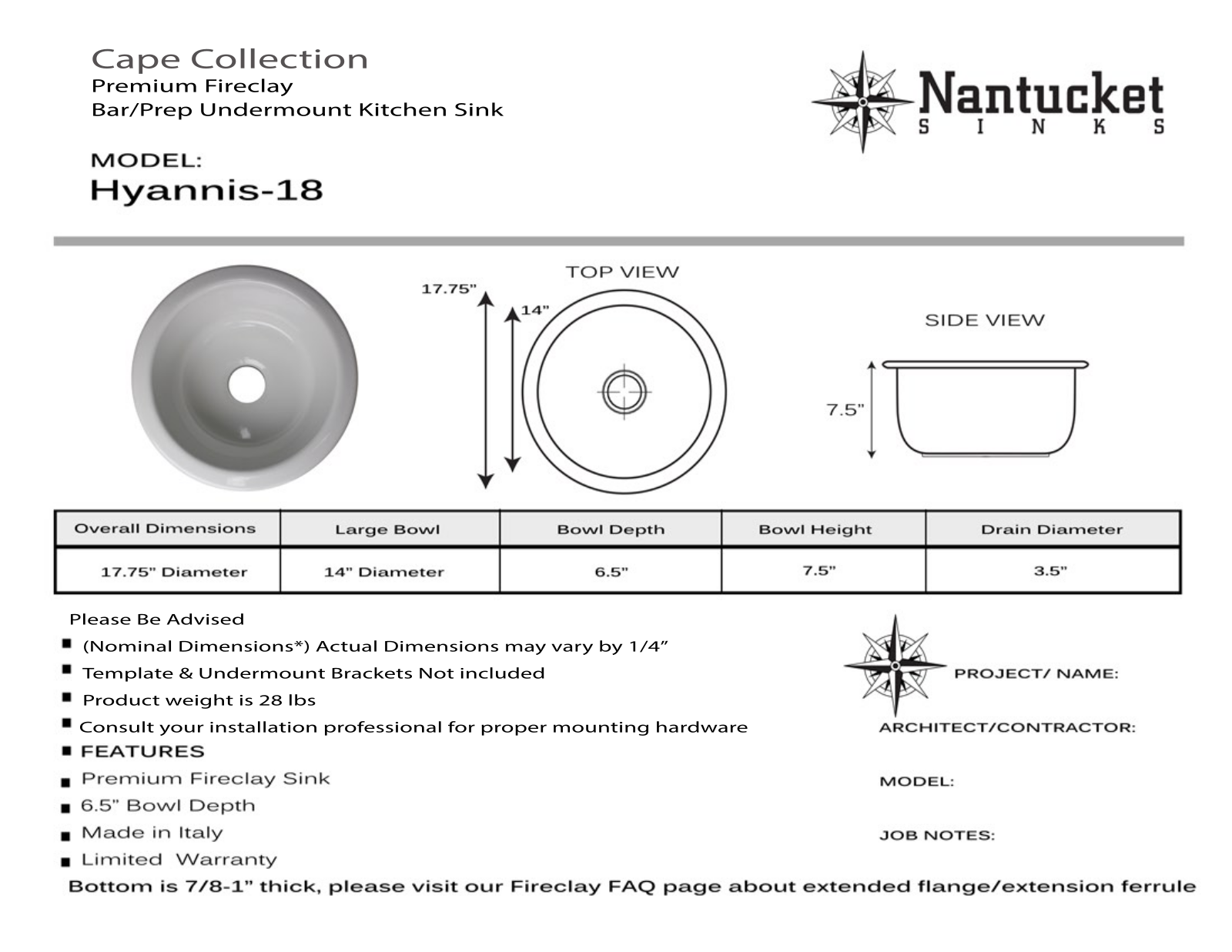 Nantucket Hyannis18 Specifications