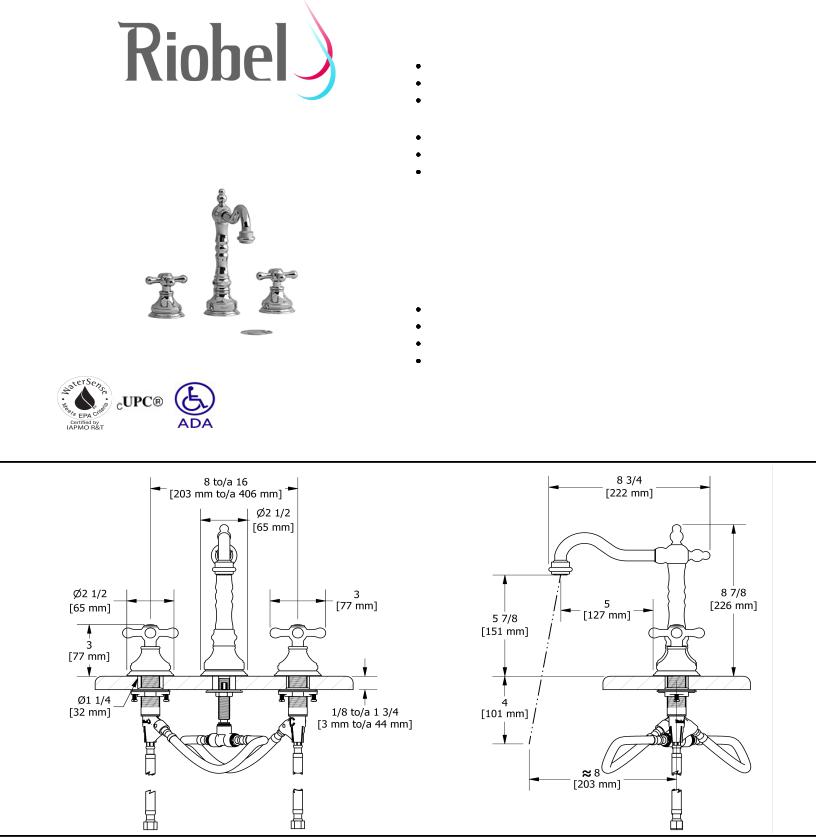 Riobel RT08C, RT08PN10, RT08PN, RT08BN05, RT08BN Specifications