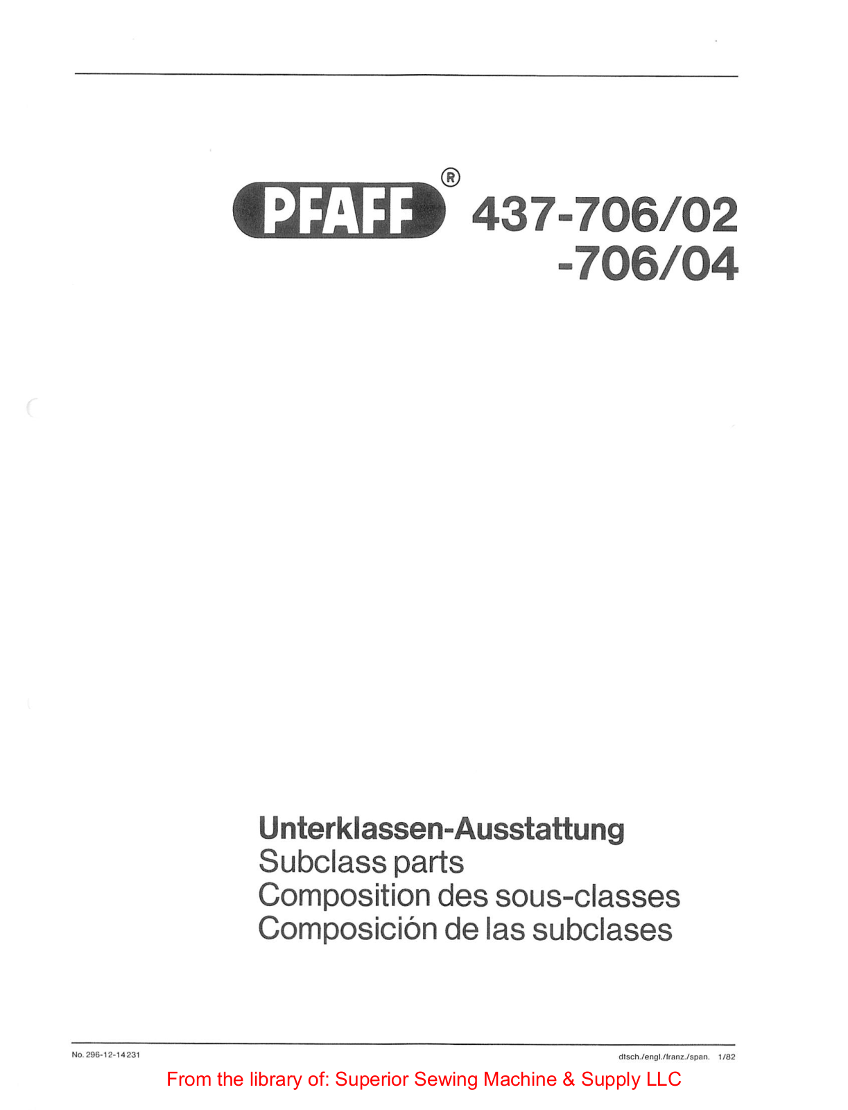 Pfaff 437-706-02, 437-706-04 Subclass Manual