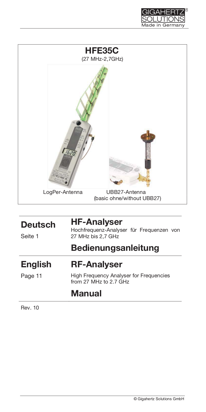 Gigahertz Solutions HFE35C Service Manual