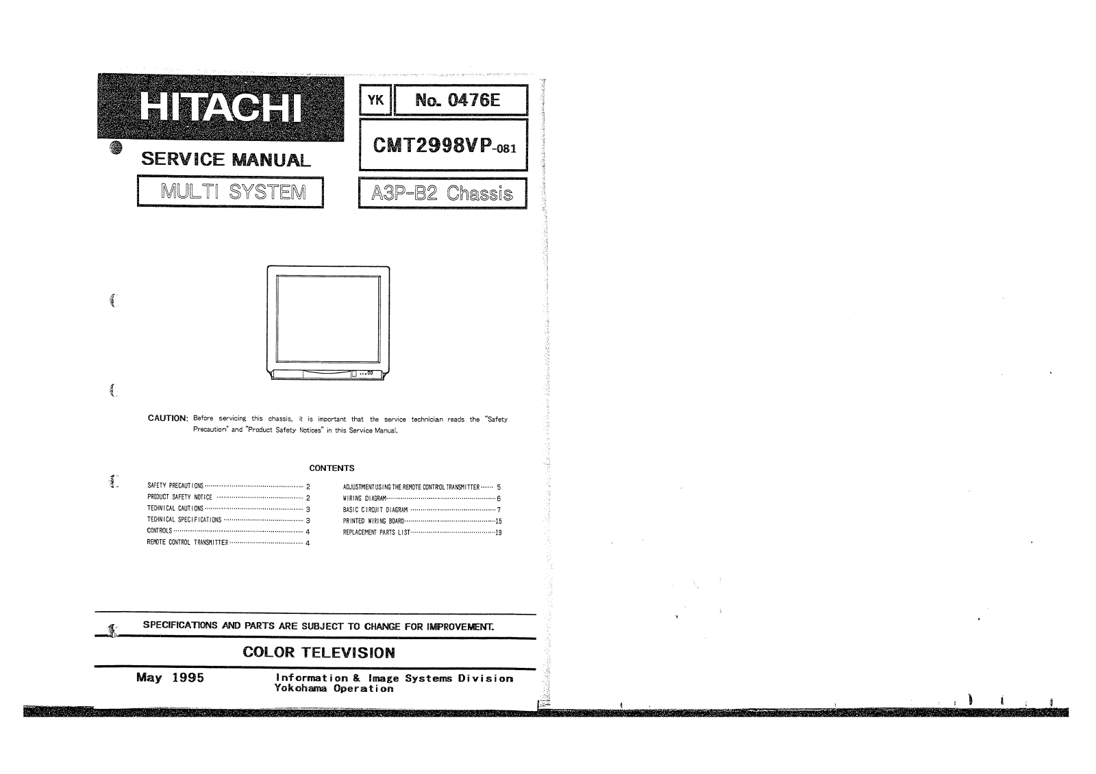 Hitachi CMT2998VP Schematic