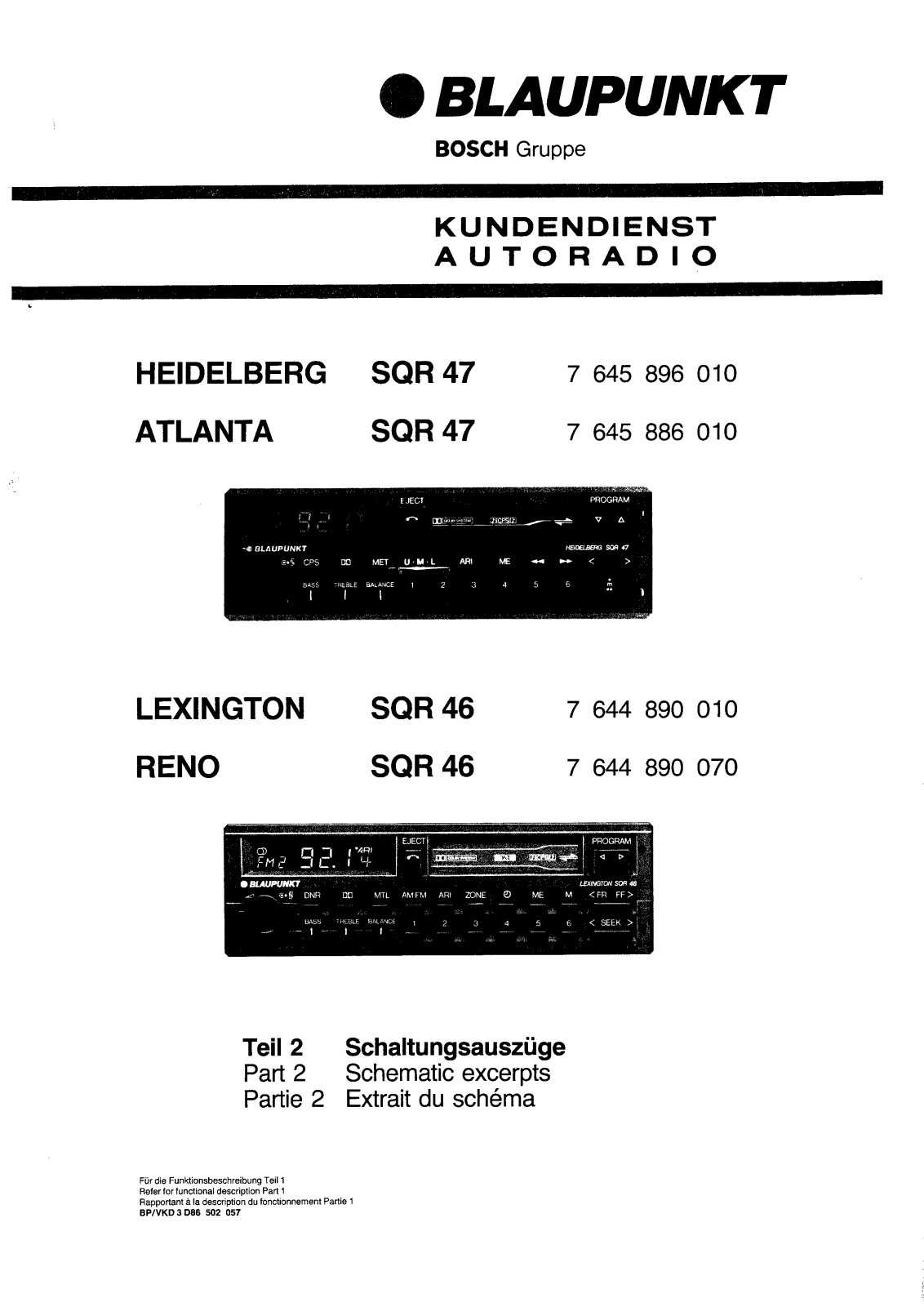 Blaupunkt Heidelberg SQR 47, Atlanta SQR 47, Lexington SQR 46, Reno SQR 46 Schematic