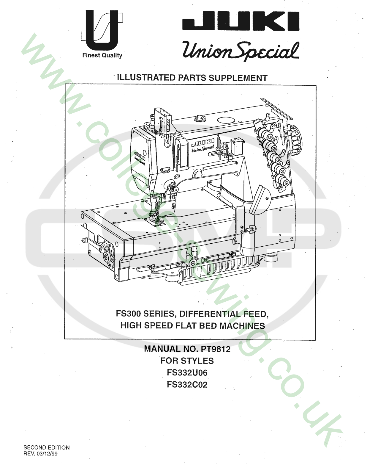 Union Special PT9812 Parts Book