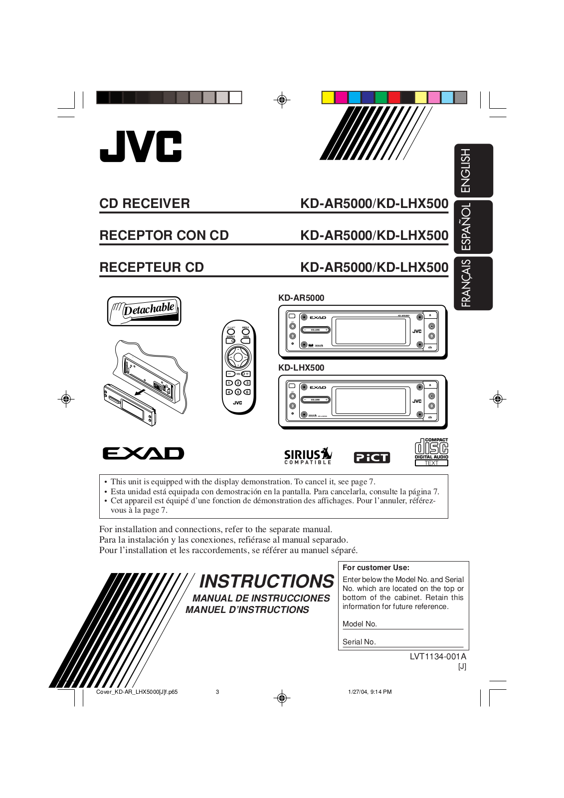JVC KD-AR5000, KD-LHX500 User Manual
