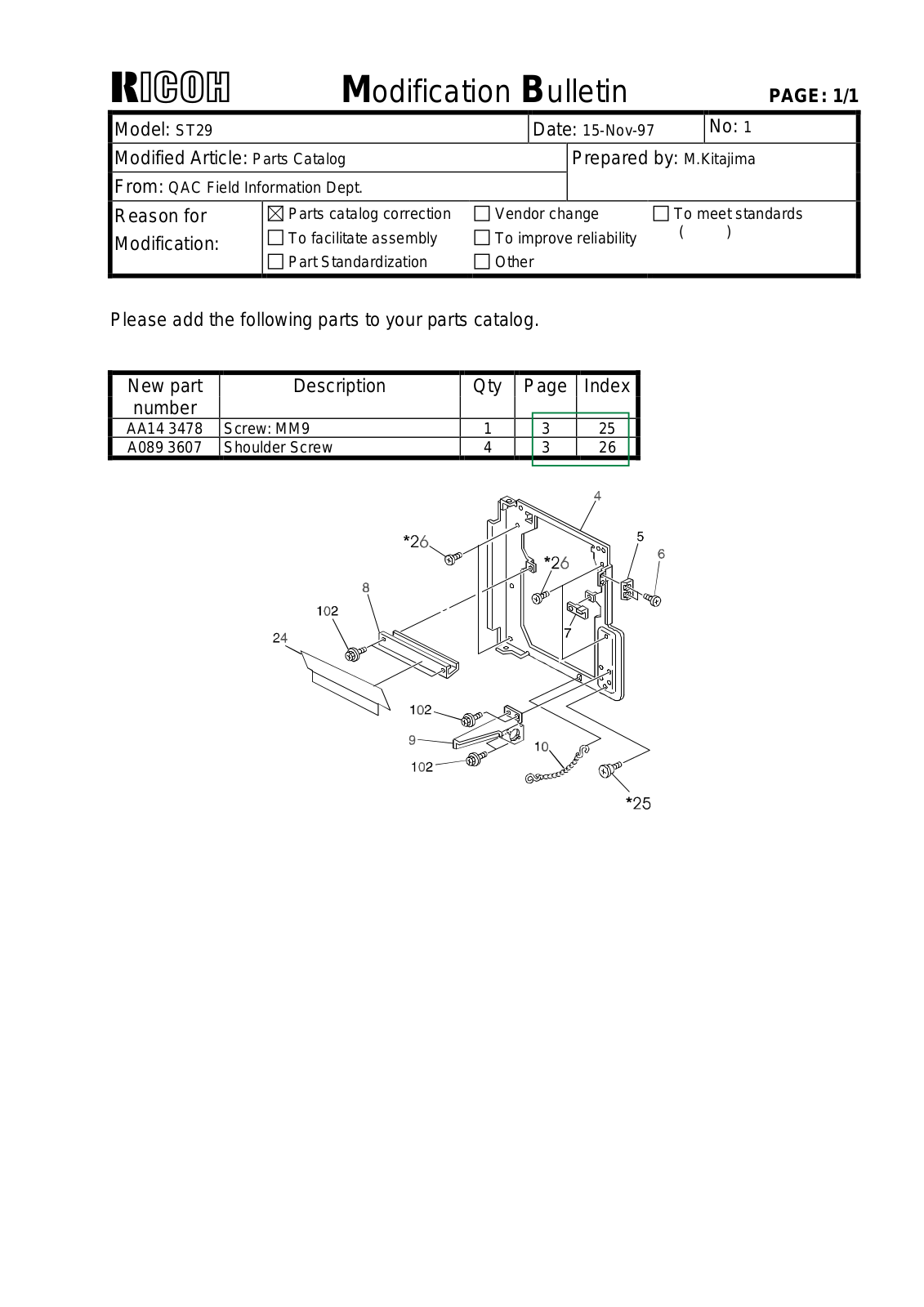 Ricoh ST29 Modification Bulletin