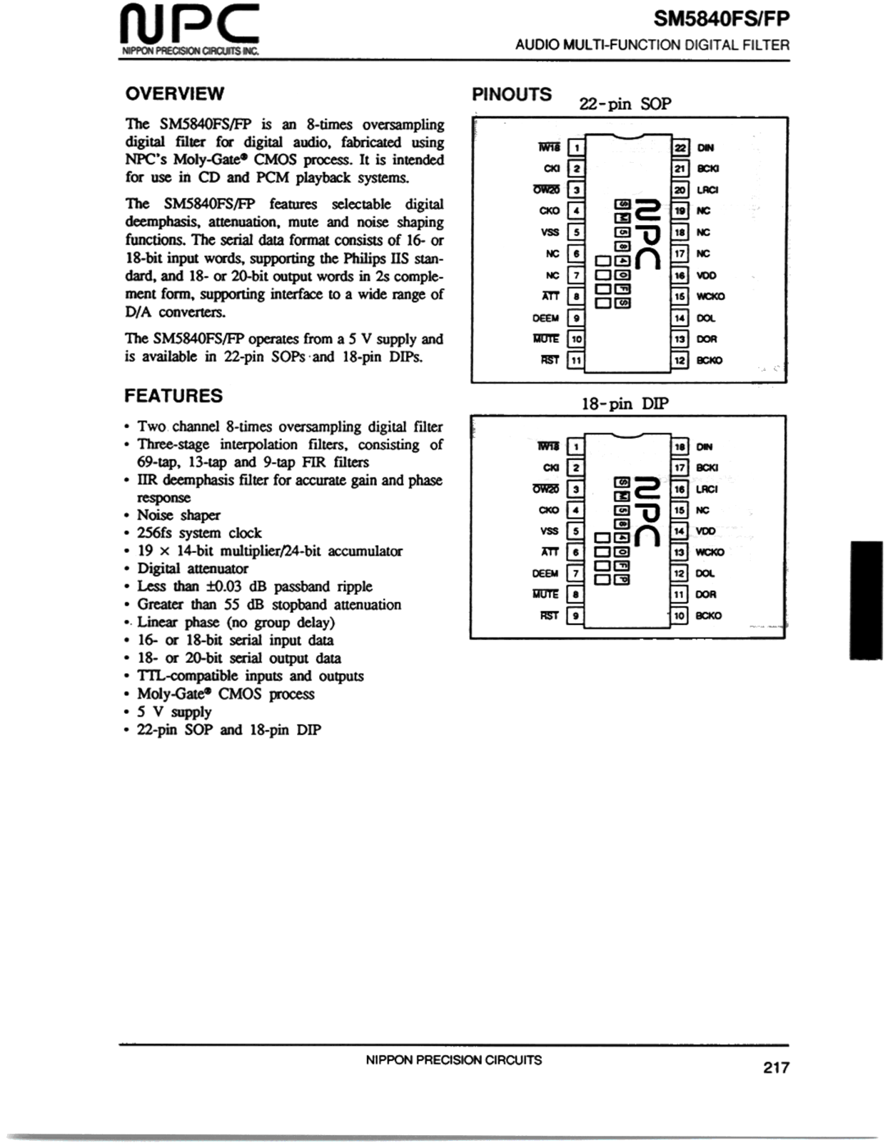 NPC SM5840FP, SM5840FS Datasheet