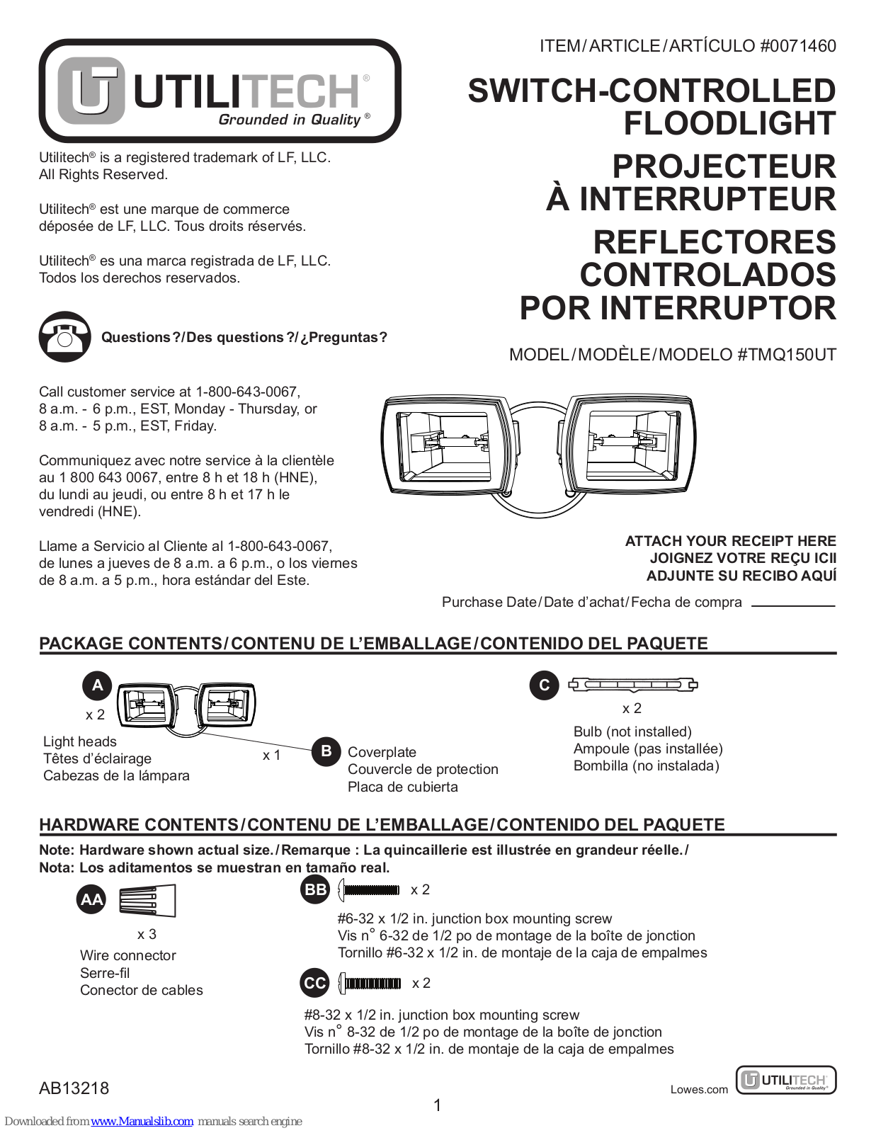 Utilitech TMQ150UT Installation Manual - ManualMachine.com