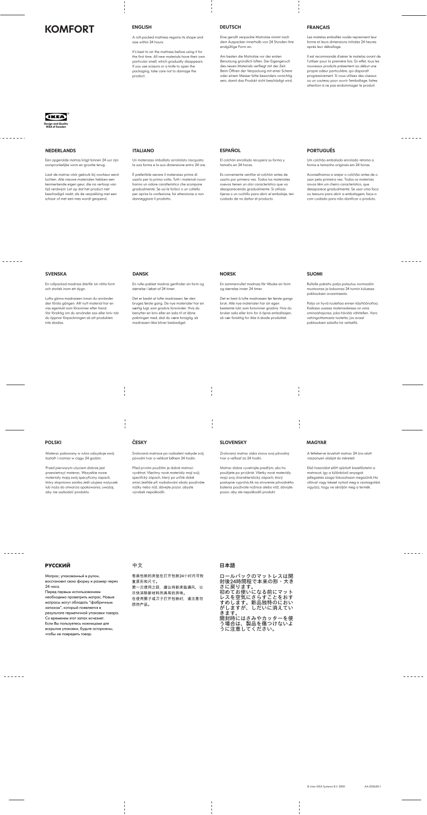 IKEA LYCKSELE HÃVET MATTRESS 55 1-8X74, LYCKSELE LÃVÃS MATTRESS 55 1-8X74, LYCKSELE MURBO MATTRESS 55 1-8X74 Assembly Instruction