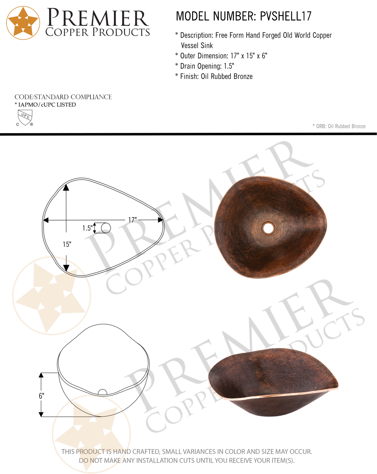 Premier Copper Products IER1174 Specifications - ManualMachine.com