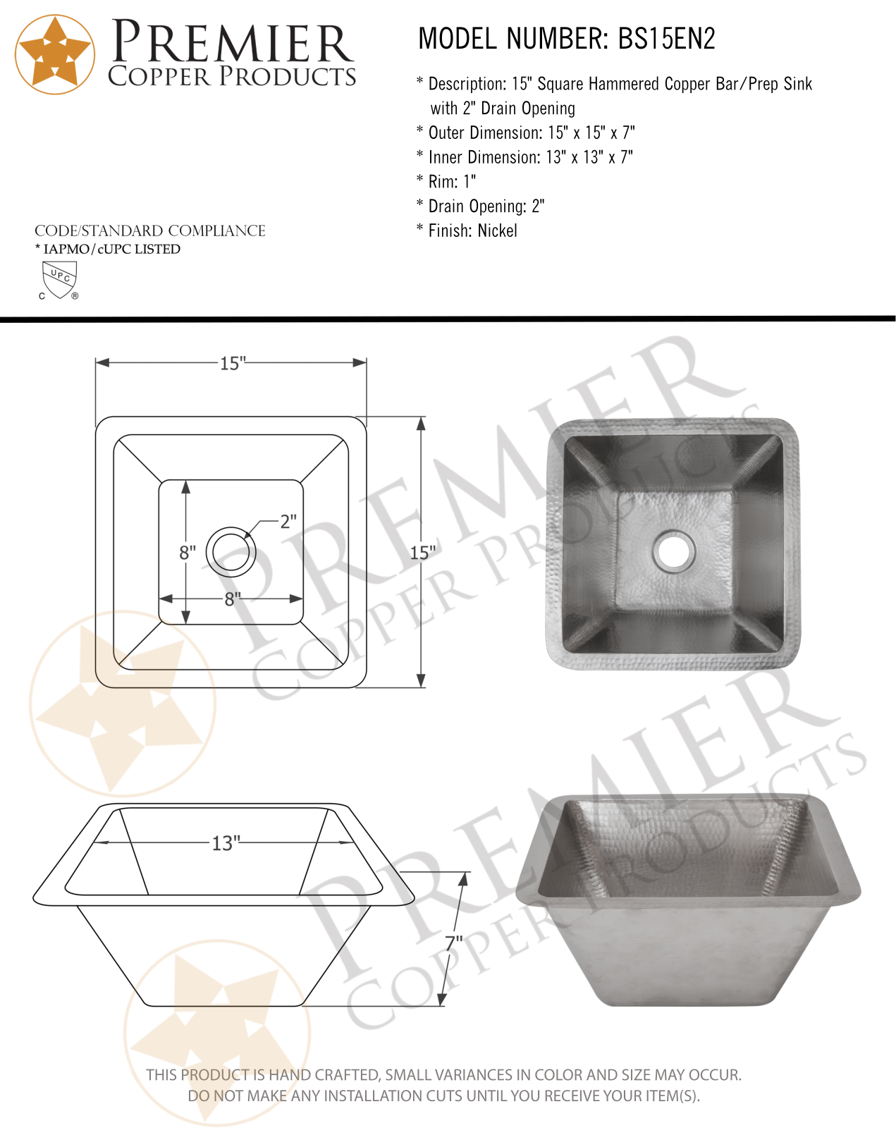 Premier Copper Products IER1695 Specifications - ManualMachine.com