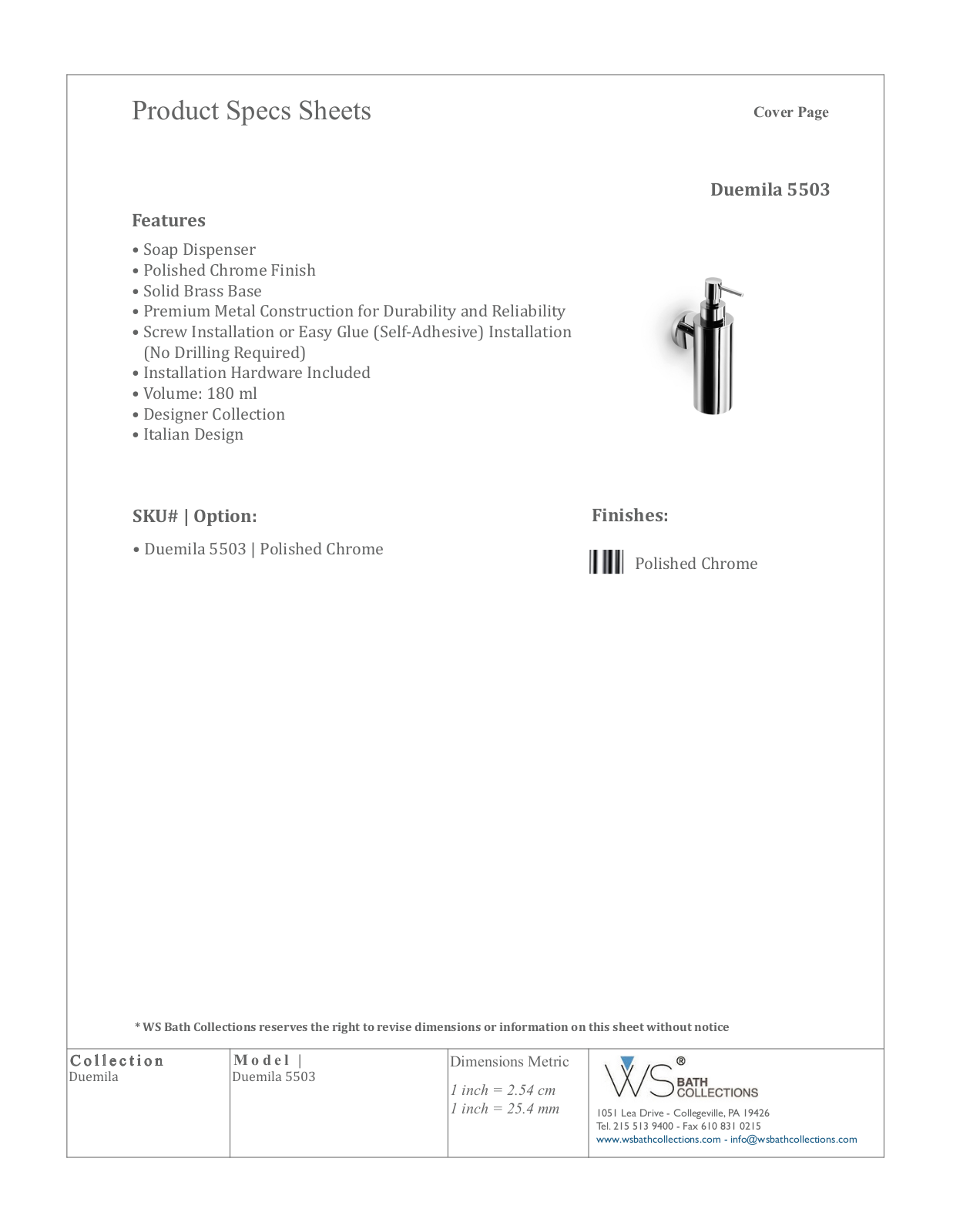 WS Bath Collections WSO1220 Specifications - ManualMachine.com
