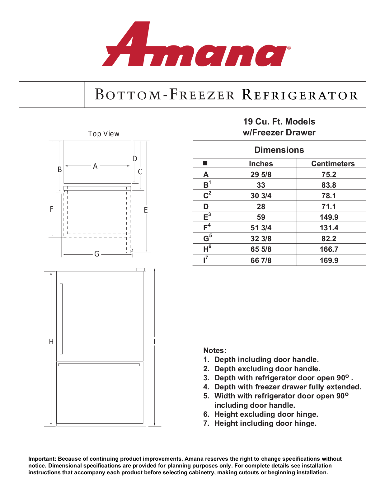 Amana ABB1927DEW, ABB1927DES, ABB1927DEQ, ABB1927DEB, ABB1924DEW Dimension Guide