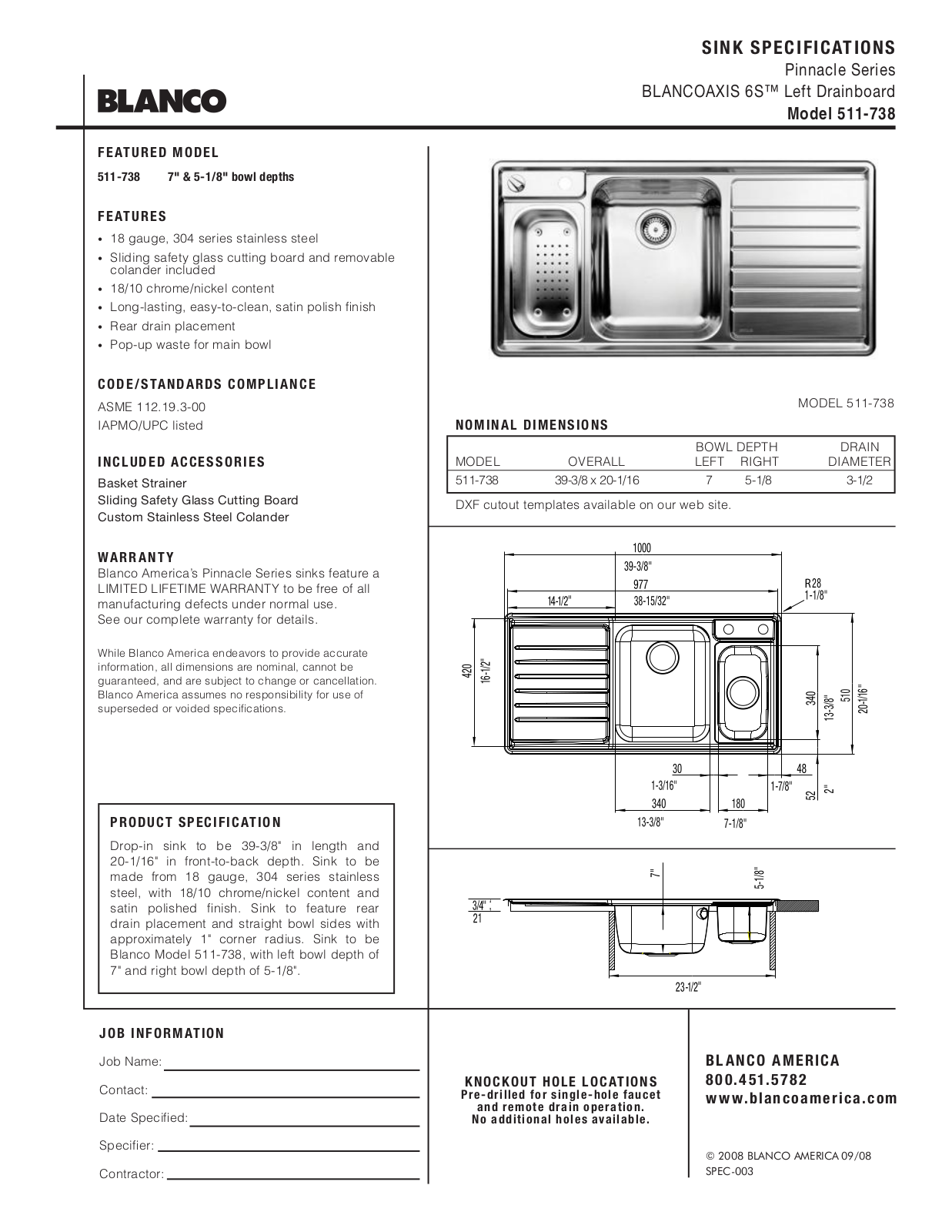 Blanco 511-738 User Manual