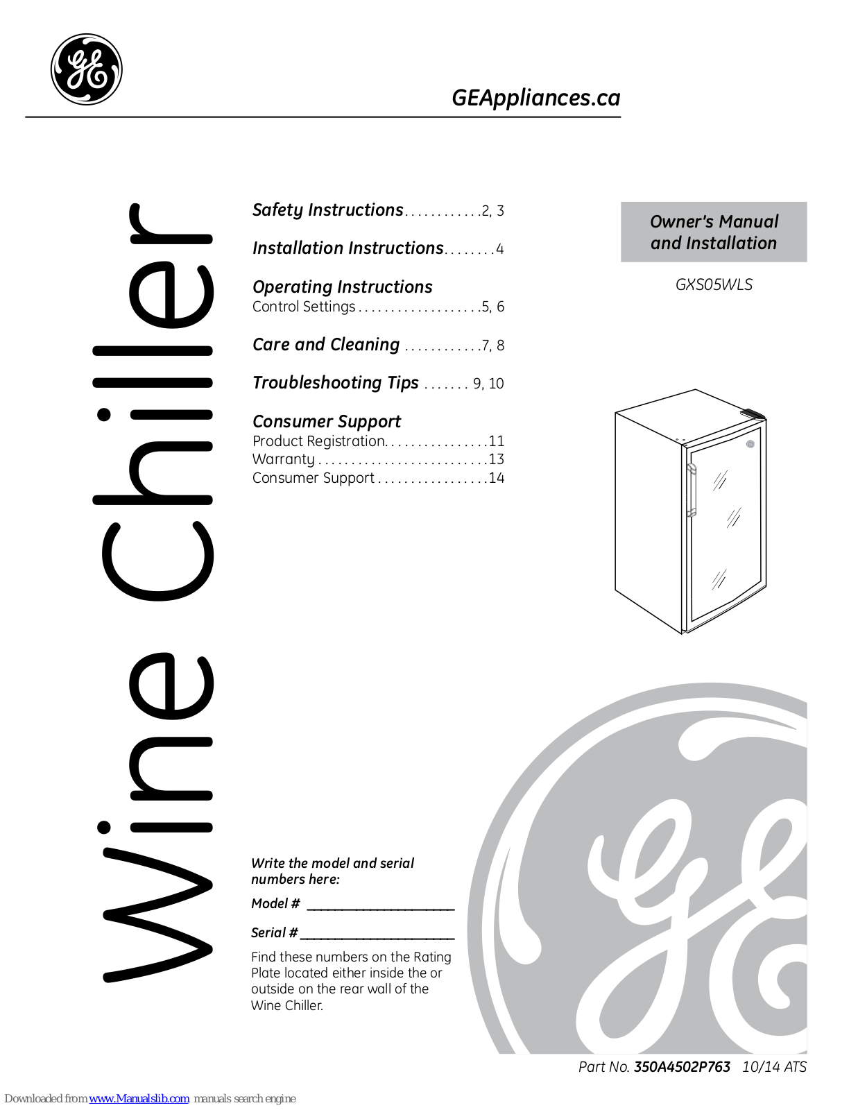 GE GXS05WLS Owner's Manual And Installation