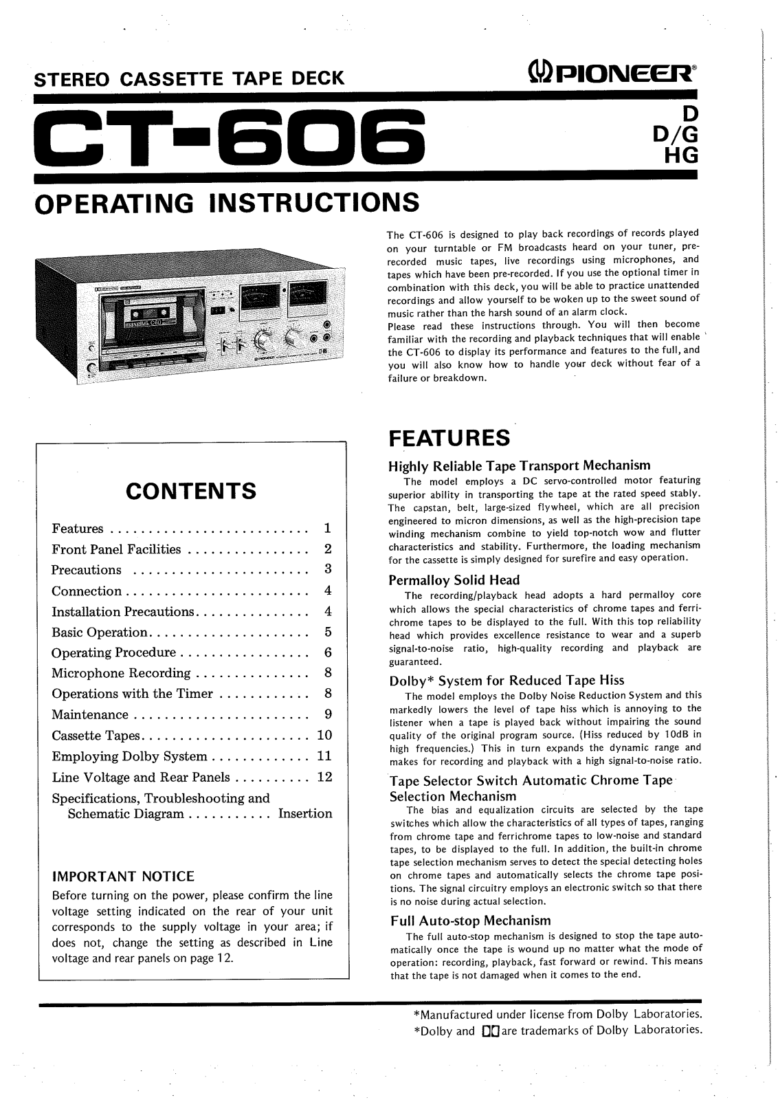 Pioneer CT-606 Owners manual