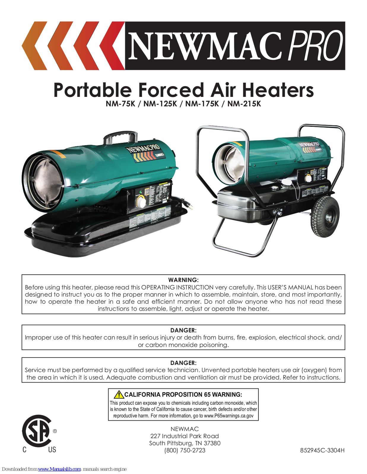 Newmac NM-75K, NM-125K, NM-175K, NM-215K Operating Instructions Manual - ManualMachine.com