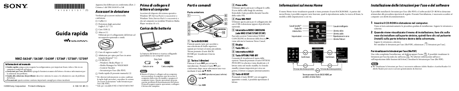 Sony NWZ-S638F, NWZ-S739F, NWZ-S736F, NWZ-S738F, NWZ-S636F User Manual